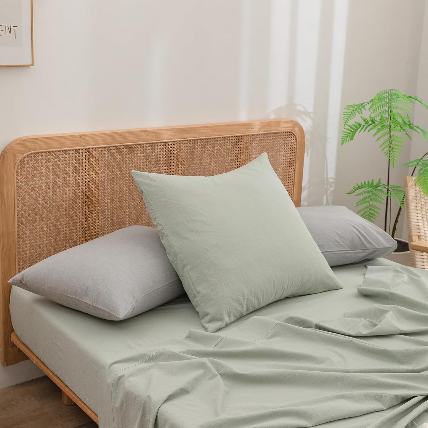 BESTOUCH 100% Washed Cotton Pillowcase for Hair and Skin Linen Feel Soft Comfortable Breathable 1 Pcs Pillow Case with Envelope Closure Solid Linen Grey Body 20x54 Inches