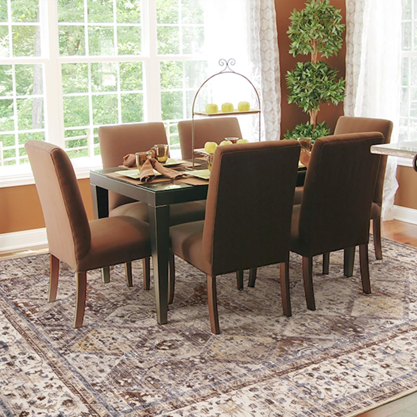 Brown Washable 5x7 Area Rugs for Living Room Rug Bedroom Rug-Carpet Neutral Moody Vintage Traditional Dining Room Rugs Office Soft Comfortable Non Slip