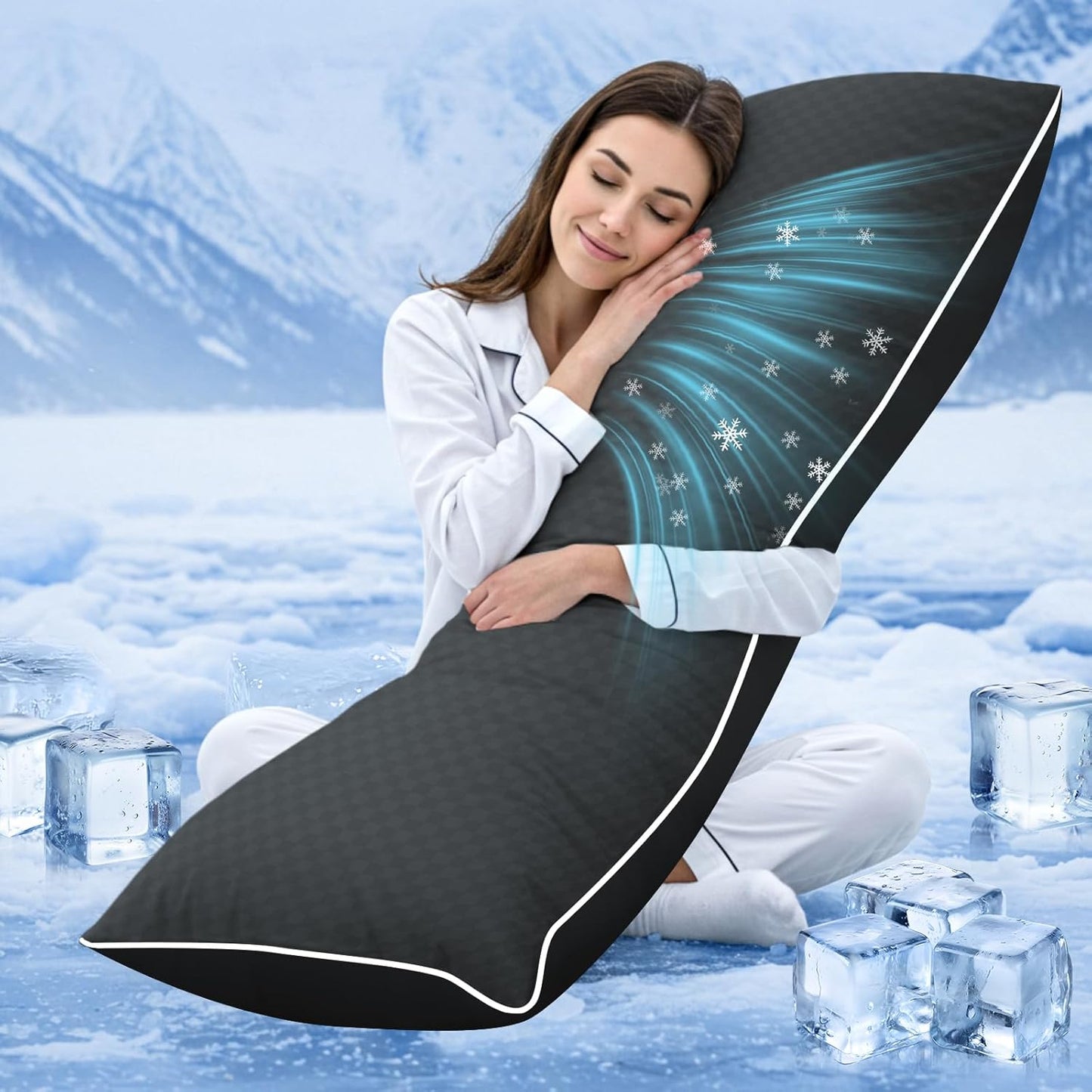 YZ HOME Cooling Body Pillow for Adults- Pillow Insert with Shredded Blue Memory Foam, Soft Support for Side Sleepper, Pregnant Women, Back Pain Relief, Washable Pillowcase (20x54 Inch, Grey)