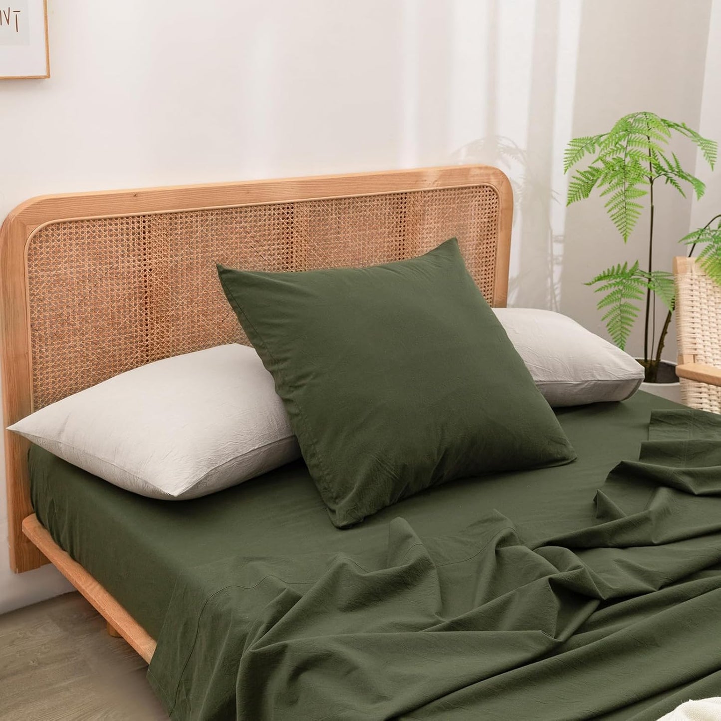 BESTOUCH 100% Washed Cotton Pillowcase for Hair and Skin Linen Feel Soft Comfortable Breathable 1 Pcs Pillow Case with Envelope Closure Solid Linen Grey Body 20x54 Inches
