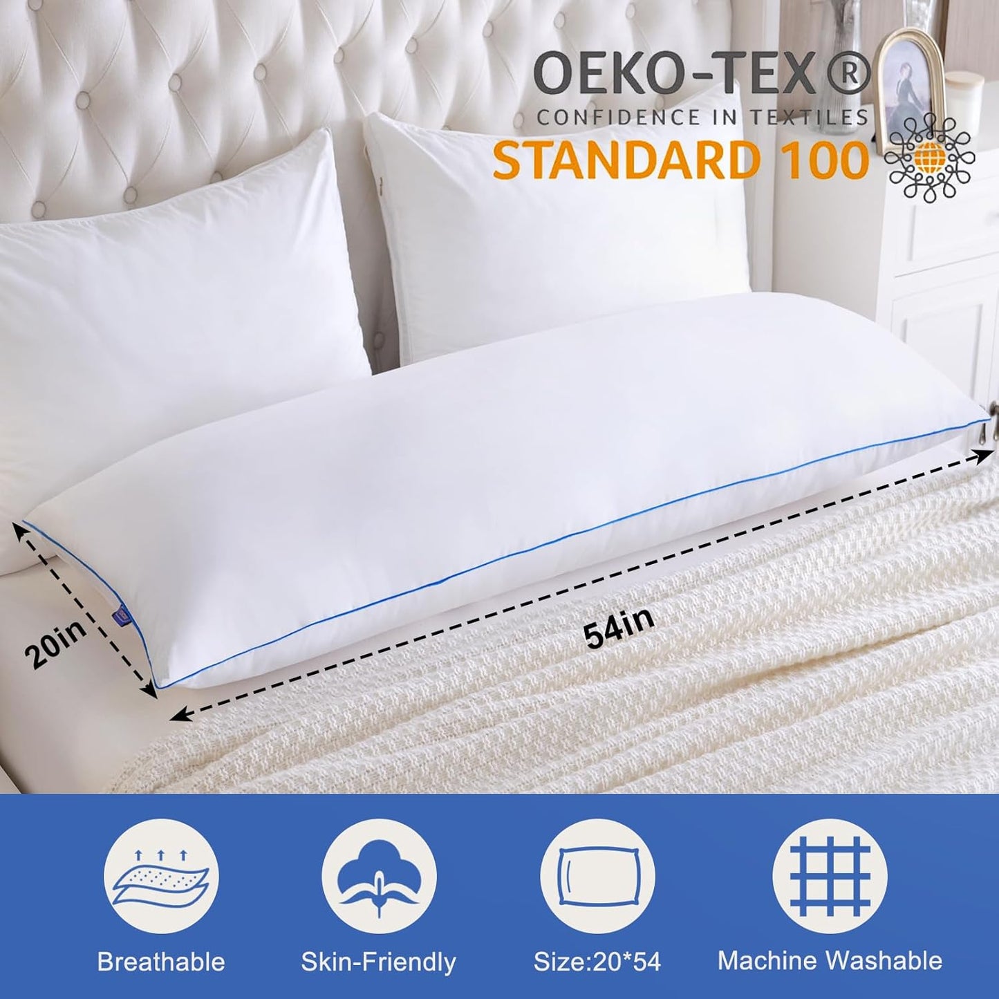 YZ HOME Memory Foam Body Pillow Insert - Full Body Pillow for Adults - Soft Large Long Bed Pillow for Side Sleeper (White, 20 Inchx54 Inch)