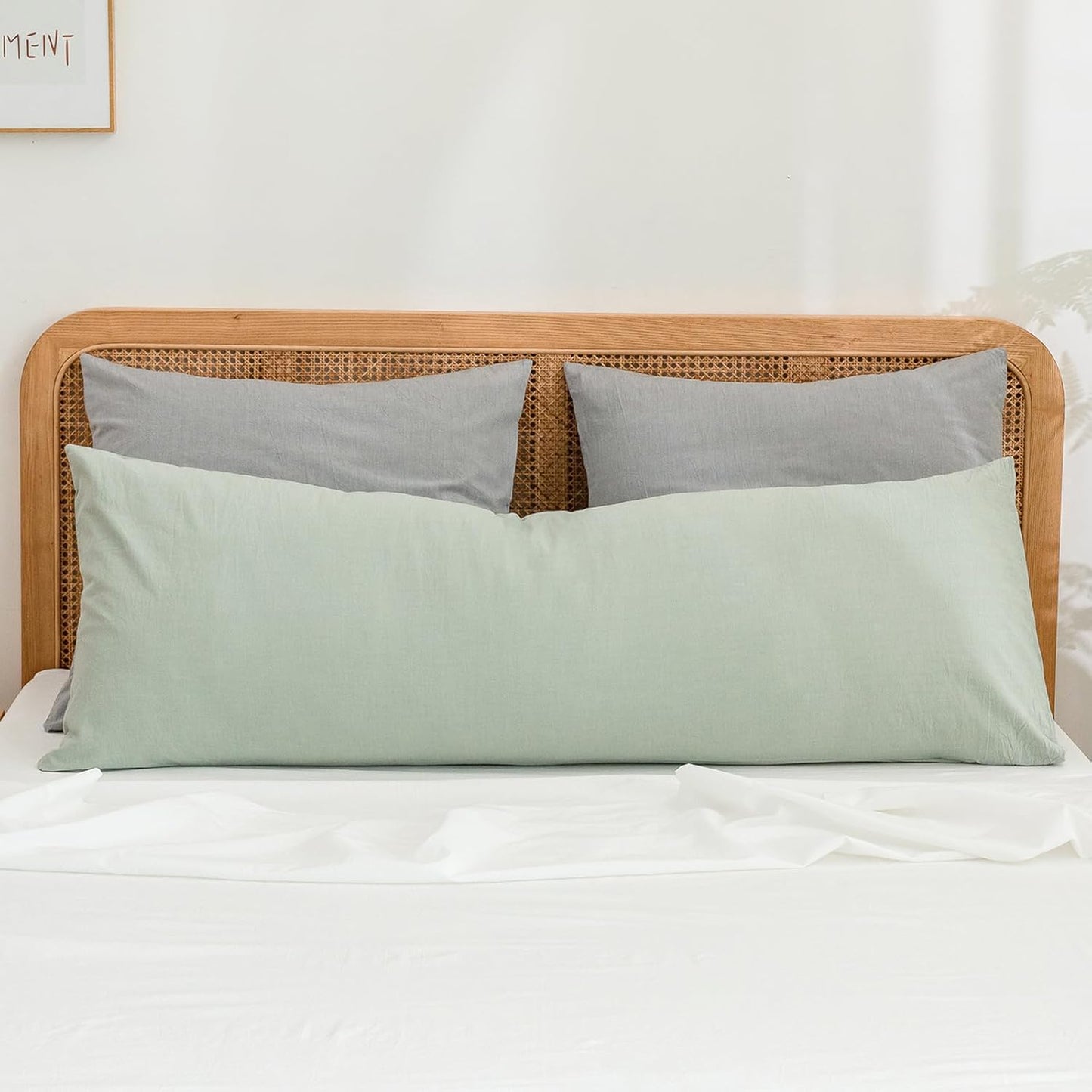 BESTOUCH 100% Washed Cotton Pillowcase for Hair and Skin Linen Feel Soft Comfortable Breathable 1 Pcs Pillow Case with Envelope Closure Solid Linen Grey Body 20x54 Inches