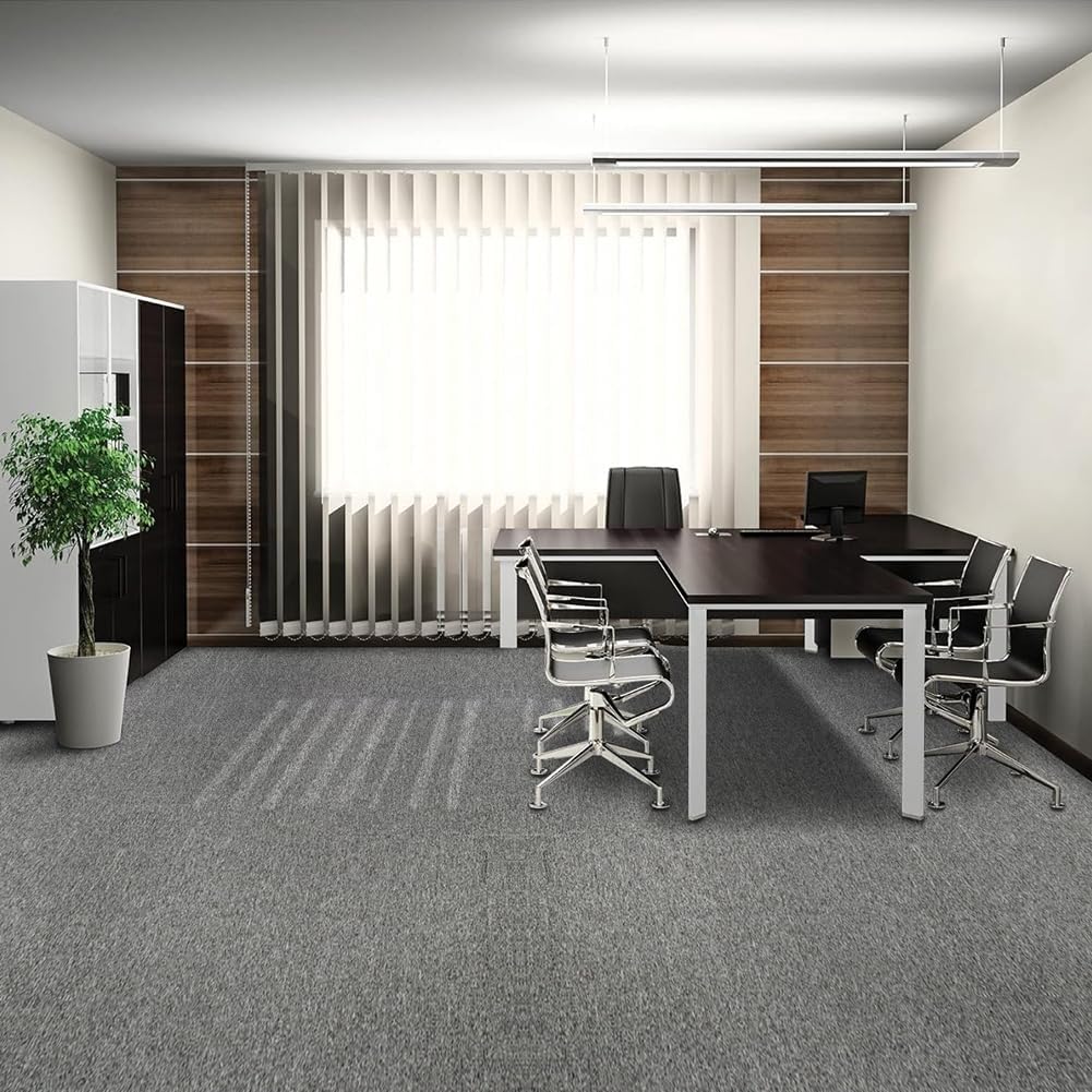 Carpet Tiles 20"x 20" Squares Reusable Floor Carpet, 12 Tiles Non Slip Peel and Stick Easy DIY Installation Seamless Rug for Bedroom Living Room Office, Light Gray