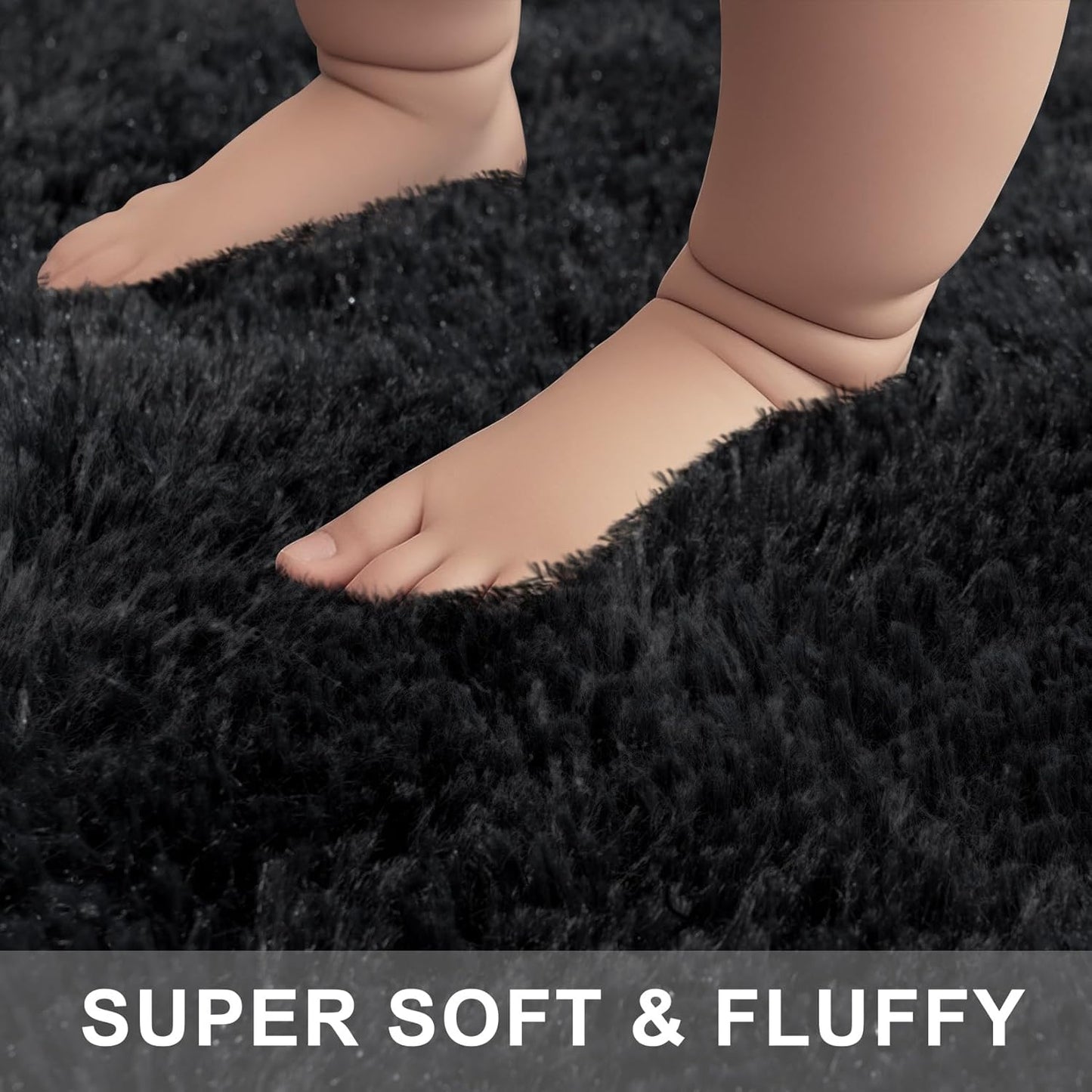 6x9 Feet Machine Washable Area Rugs for Bedroom Living Room, Black Soft Plush Fluffy Fuzzy Shag Shaggy Carpet, Indoor Floor Rugs for Kids, Nursery, Home Decor Aesthetic