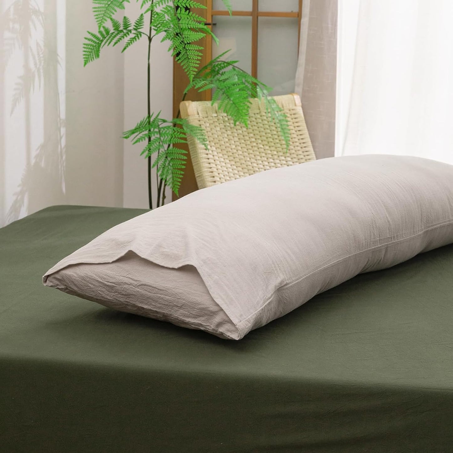 BESTOUCH 100% Washed Cotton Pillowcase for Hair and Skin Linen Feel Soft Comfortable Breathable 1 Pcs Pillow Case with Envelope Closure Solid Linen Grey Body 20x54 Inches