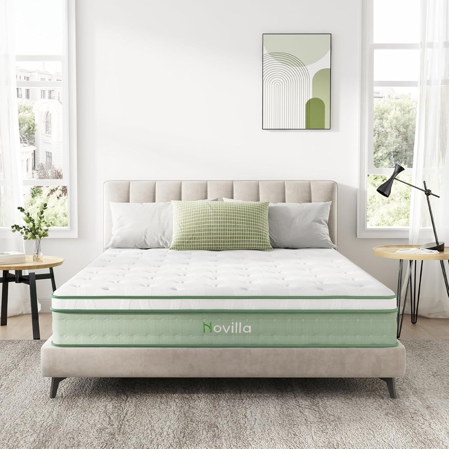 Novilla Queen Size Mattress, 10 Inch Hybrid Mattress in a Box, Foam with Individual Pocket Coils for Quality Sleep, Pillow Top Queen Mattresses with Quilted Cover, Release Pressure