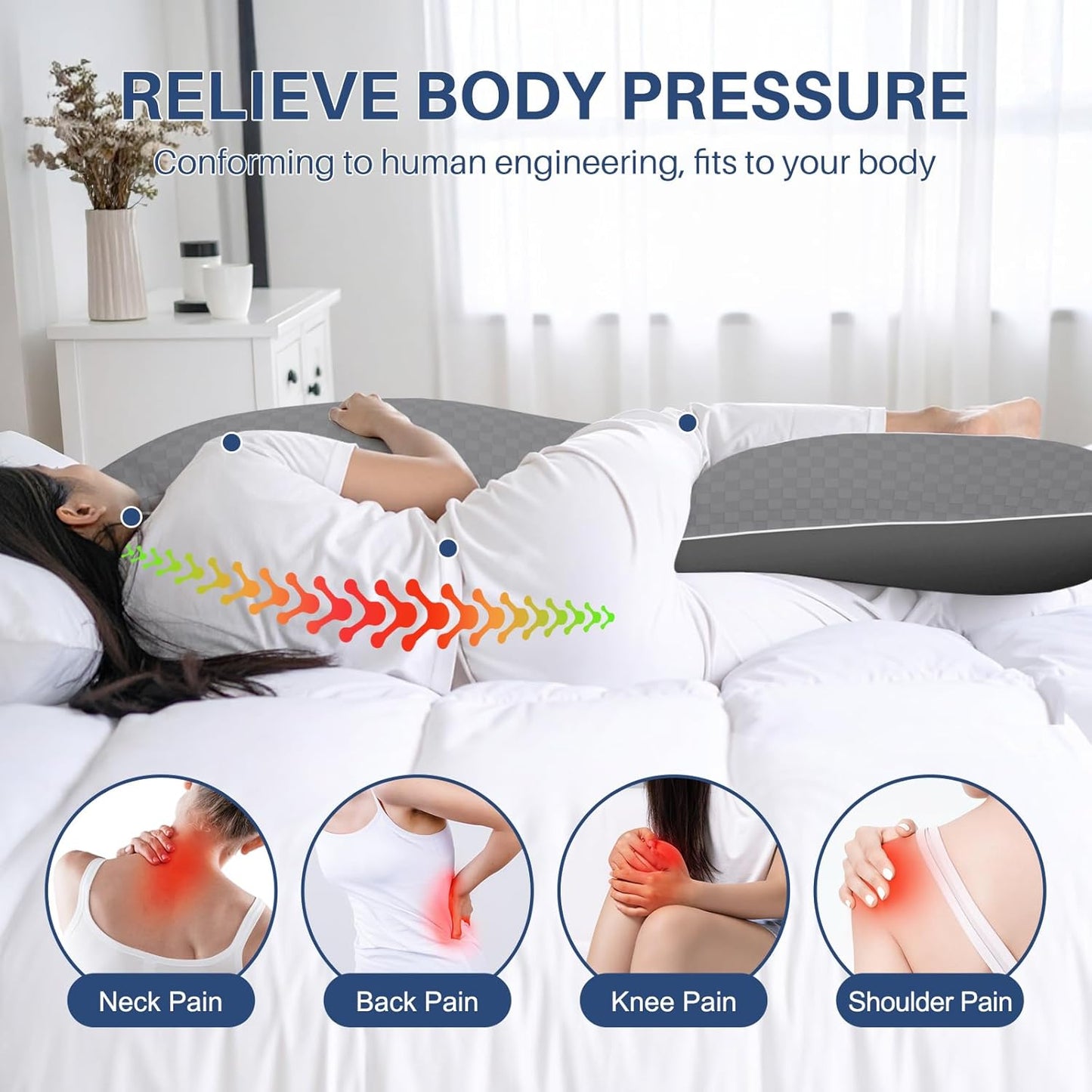 YZ HOME Cooling Body Pillow for Adults- Pillow Insert with Shredded Blue Memory Foam, Soft Support for Side Sleepper, Pregnant Women, Back Pain Relief, Washable Pillowcase (20x54 Inch, Grey)