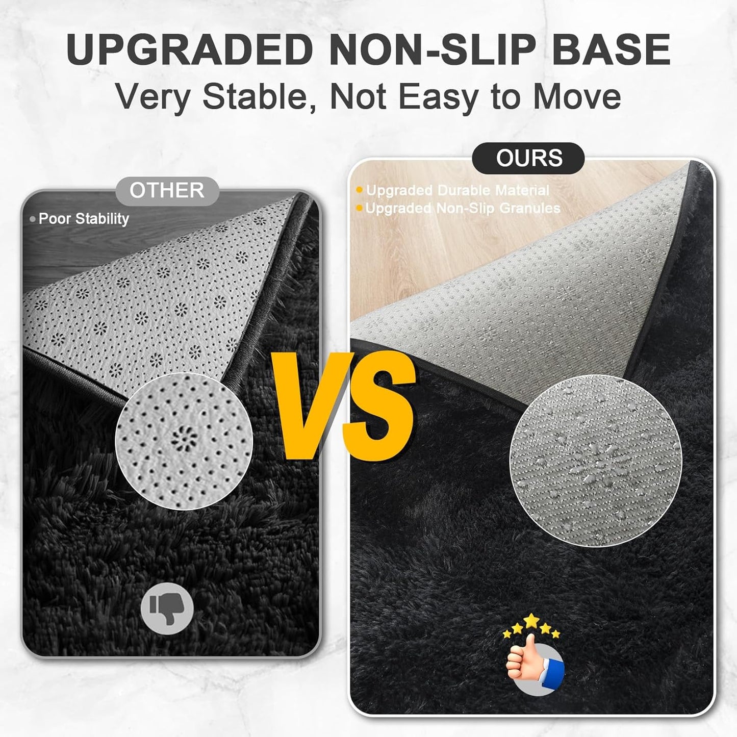 6x9 Feet Machine Washable Area Rugs for Bedroom Living Room, Black Soft Plush Fluffy Fuzzy Shag Shaggy Carpet, Indoor Floor Rugs for Kids, Nursery, Home Decor Aesthetic