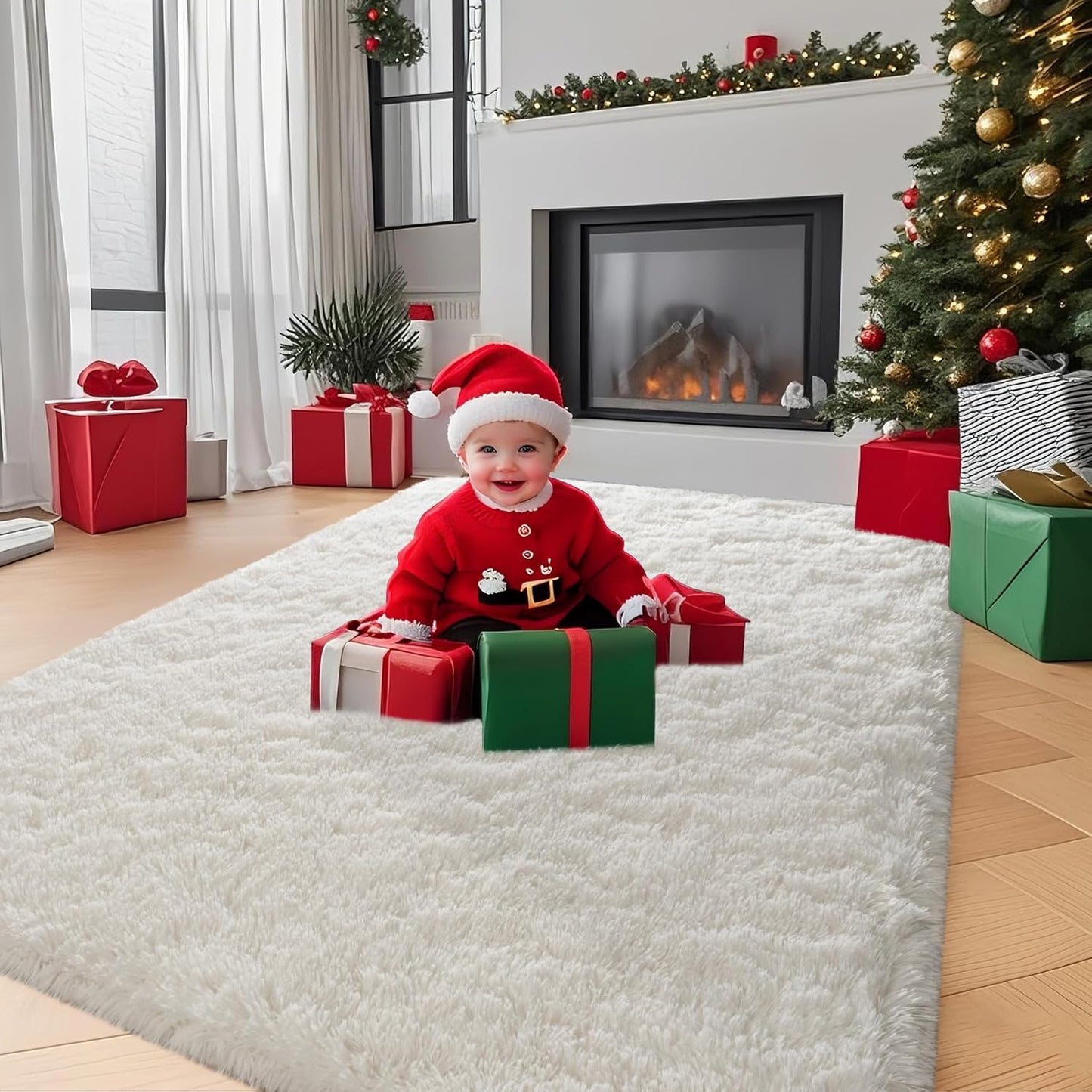 6x9 Feet Machine Washable Area Rugs for Bedroom Living Room, Black Soft Plush Fluffy Fuzzy Shag Shaggy Carpet, Indoor Floor Rugs for Kids, Nursery, Home Decor Aesthetic