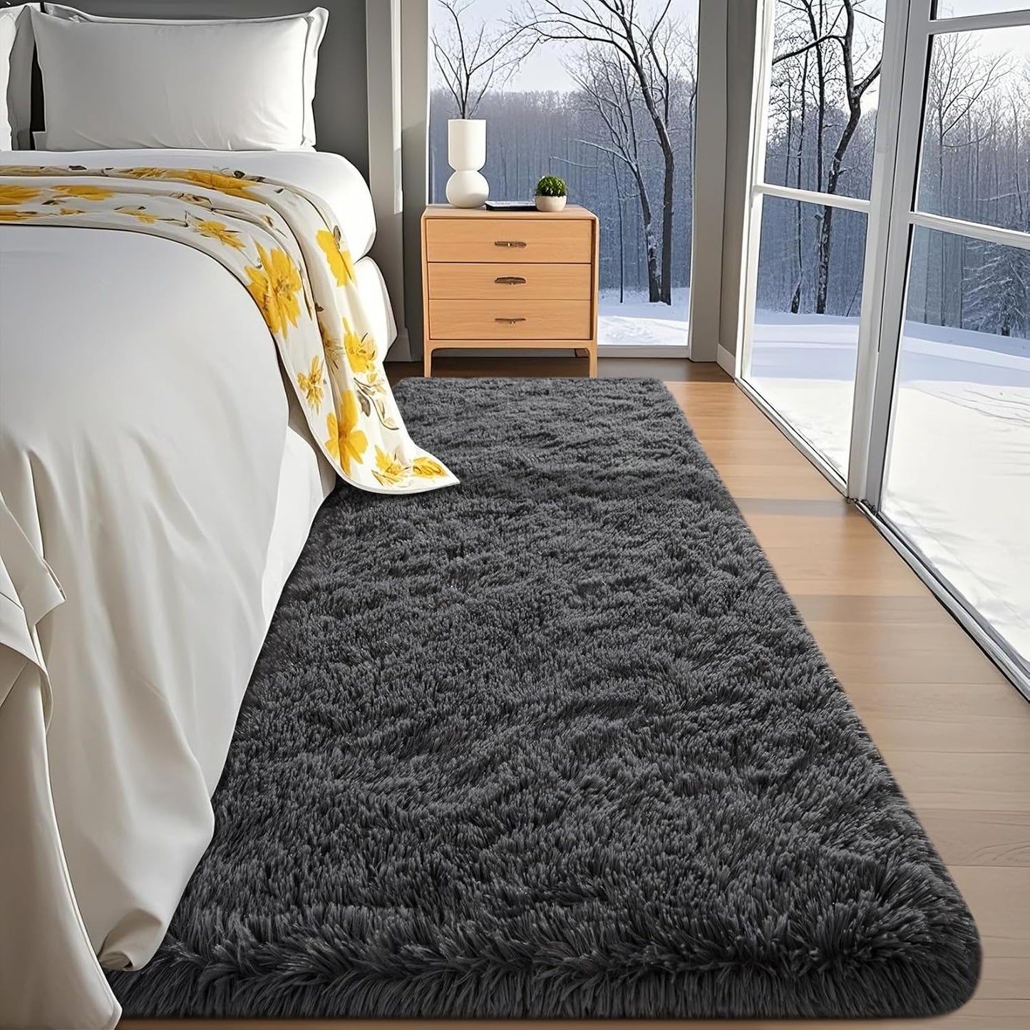 6x9 Feet Machine Washable Area Rugs for Bedroom Living Room, Black Soft Plush Fluffy Fuzzy Shag Shaggy Carpet, Indoor Floor Rugs for Kids, Nursery, Home Decor Aesthetic