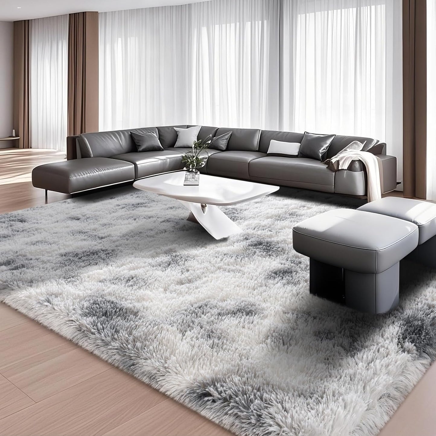 6x9 Feet Machine Washable Area Rugs for Bedroom Living Room, Black Soft Plush Fluffy Fuzzy Shag Shaggy Carpet, Indoor Floor Rugs for Kids, Nursery, Home Decor Aesthetic