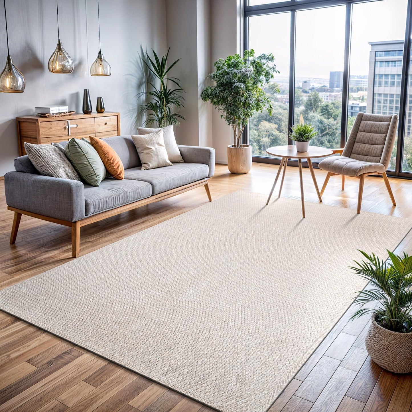 CAMILSON Easy Jute Rug 9x12, Indoor Outdoor Natural Color Fiber Area Rugs for Living Room and Patio Rug Herringbone Seagrass Boho Woven Design Easy-Cleaning Washable Outside Carpet Alfombras 9 x 12