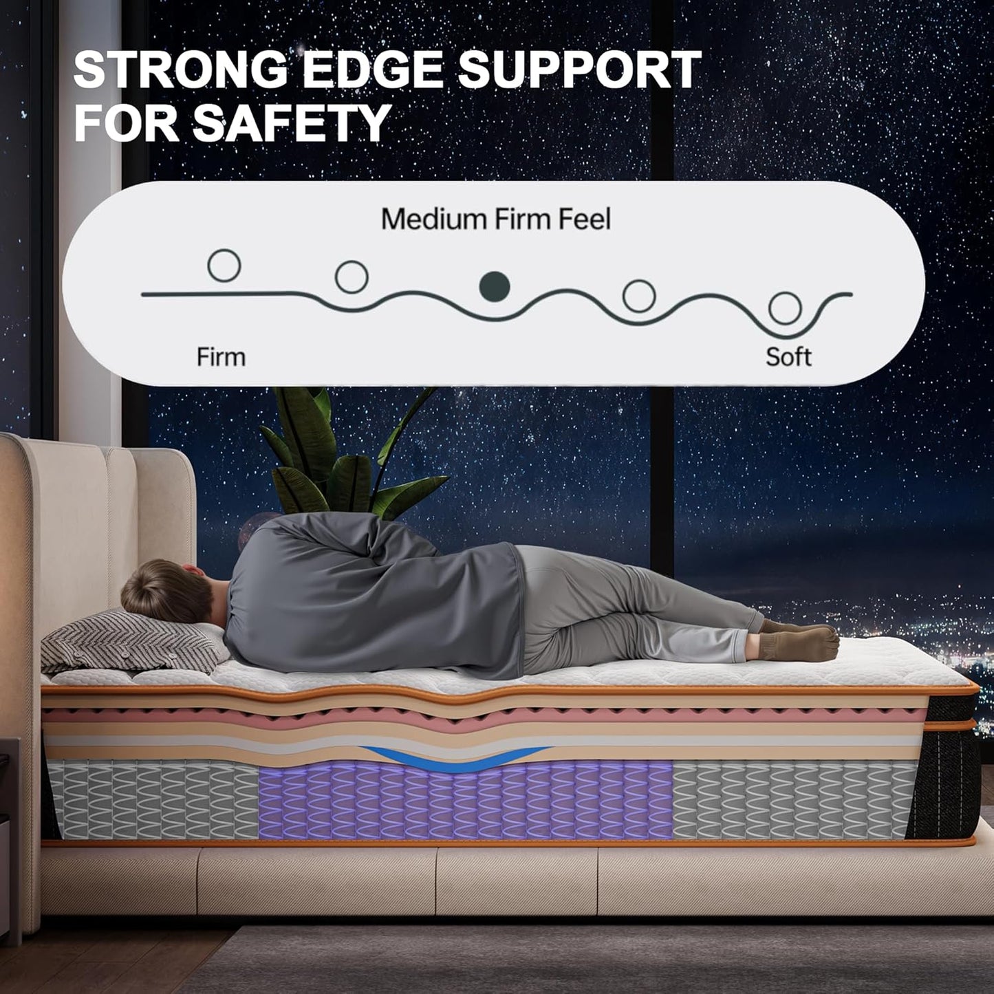 Queen Mattress 12 Inch, Hybrid Mattress Queen Size Bed in a Box, Memory Foam and Individual Pocket Springs, Edge Support, Motion Isolation & Pressure Relief, Medium Firm, 365-Night Trial