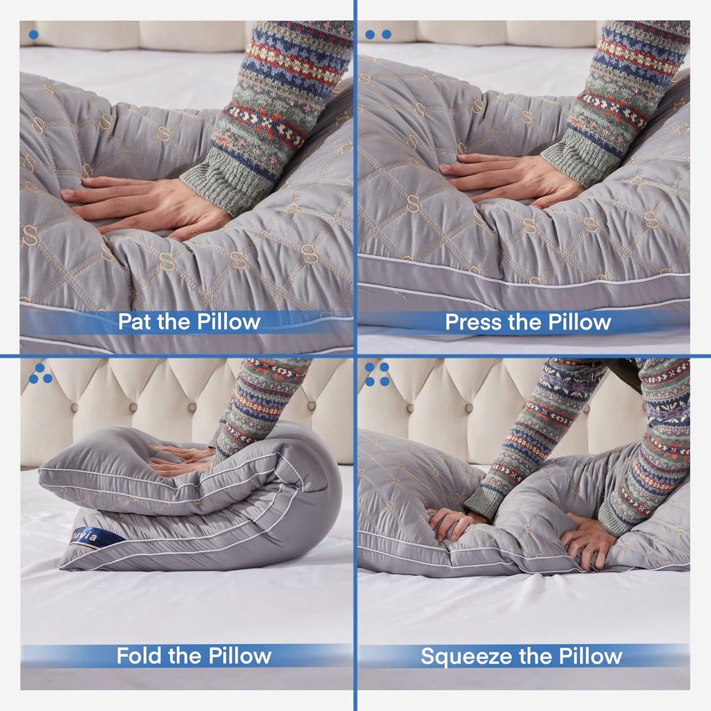 Siluvia Full Body Pillow for Adults-Premium Adjustable Loft Quilted Fluffy Body Pillow for Side Sleeper Quality Plush Down Alternative Long Bed Pillow Gray Pillow