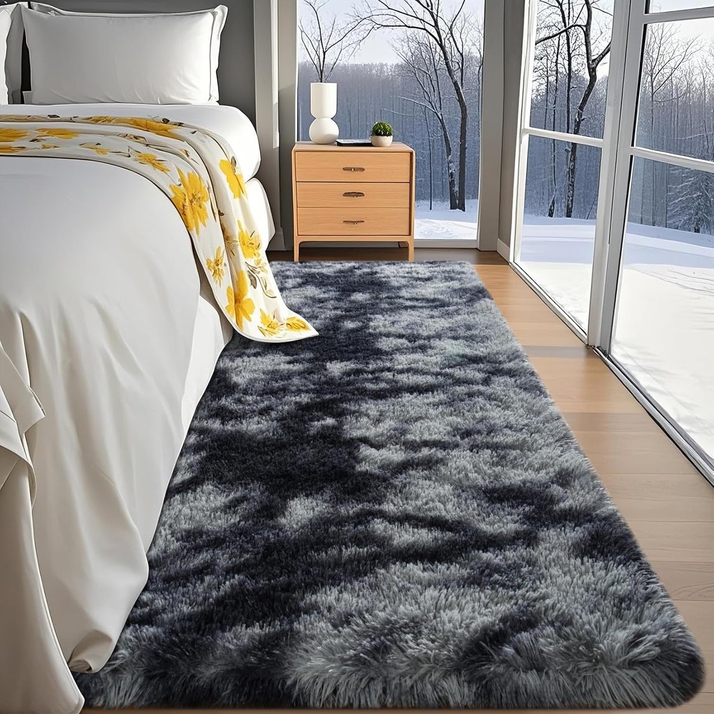 6x9 Feet Machine Washable Area Rugs for Bedroom Living Room, Black Soft Plush Fluffy Fuzzy Shag Shaggy Carpet, Indoor Floor Rugs for Kids, Nursery, Home Decor Aesthetic