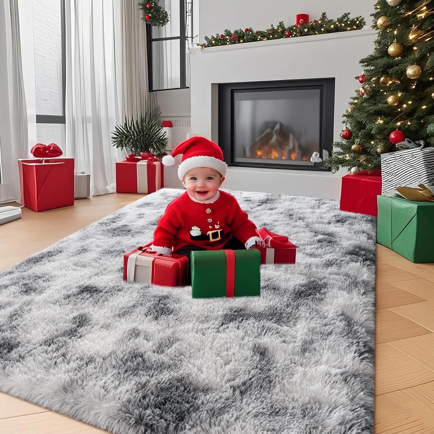6x9 Feet Machine Washable Area Rugs for Bedroom Living Room, Black Soft Plush Fluffy Fuzzy Shag Shaggy Carpet, Indoor Floor Rugs for Kids, Nursery, Home Decor Aesthetic