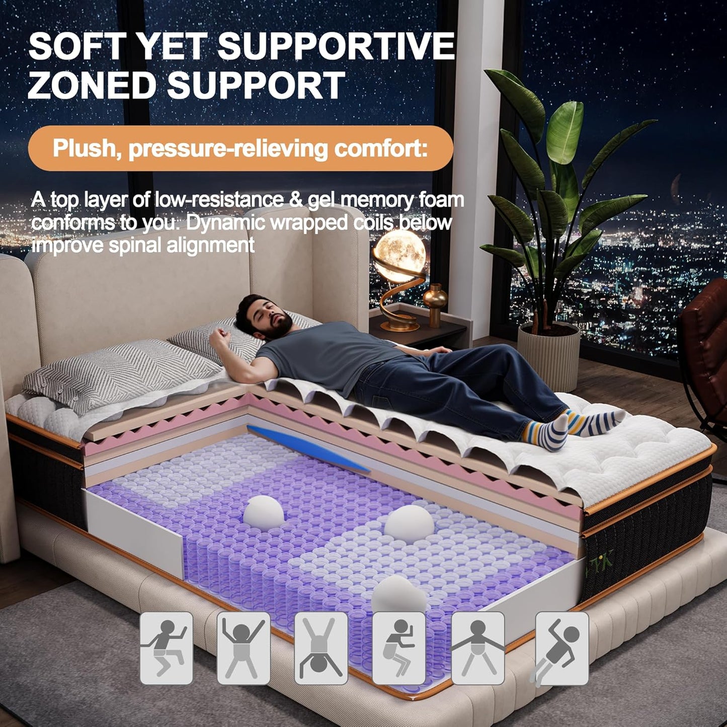 Queen Mattress 12 Inch, Hybrid Mattress Queen Size Bed in a Box, Memory Foam and Individual Pocket Springs, Edge Support, Motion Isolation & Pressure Relief, Medium Firm, 365-Night Trial