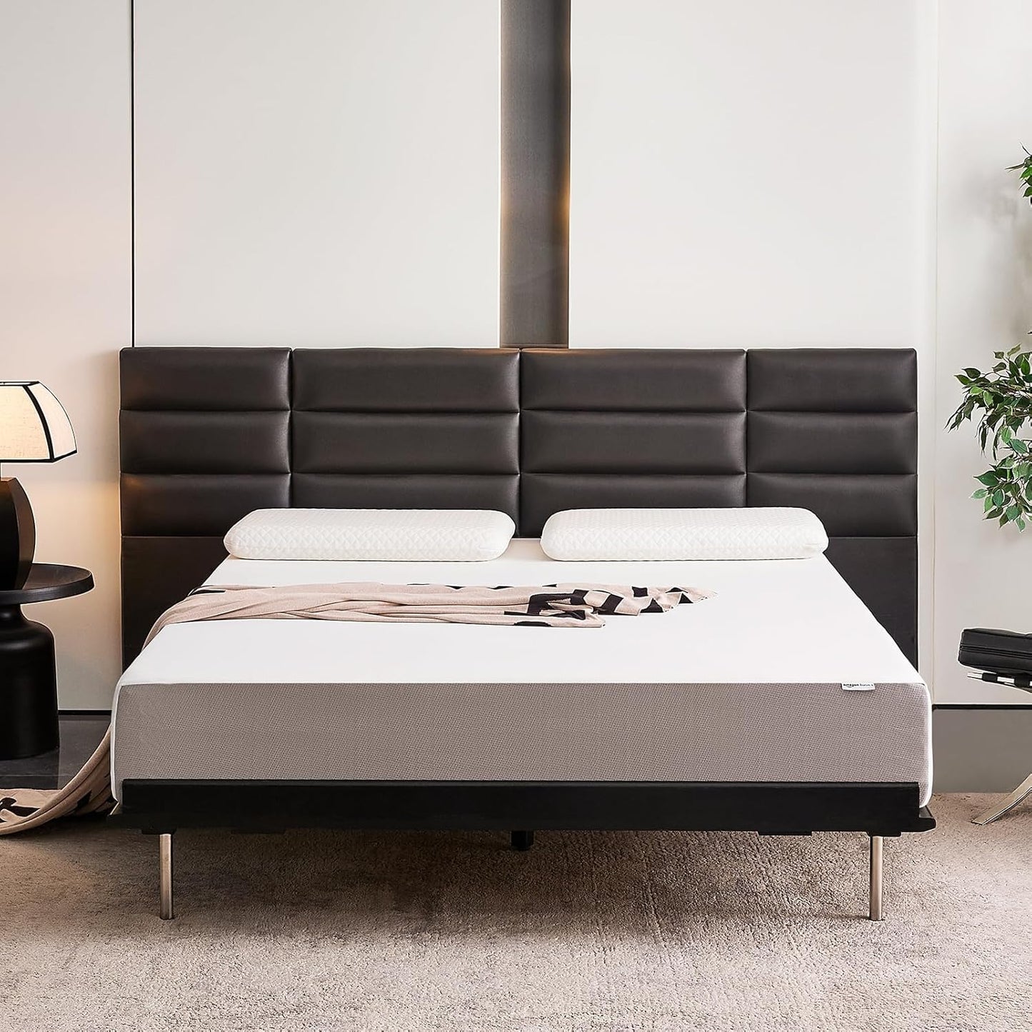 Amazon Basics Memory Foam Mattress, Soft Plush Feel, 12 Inch, Queen, White/Grey