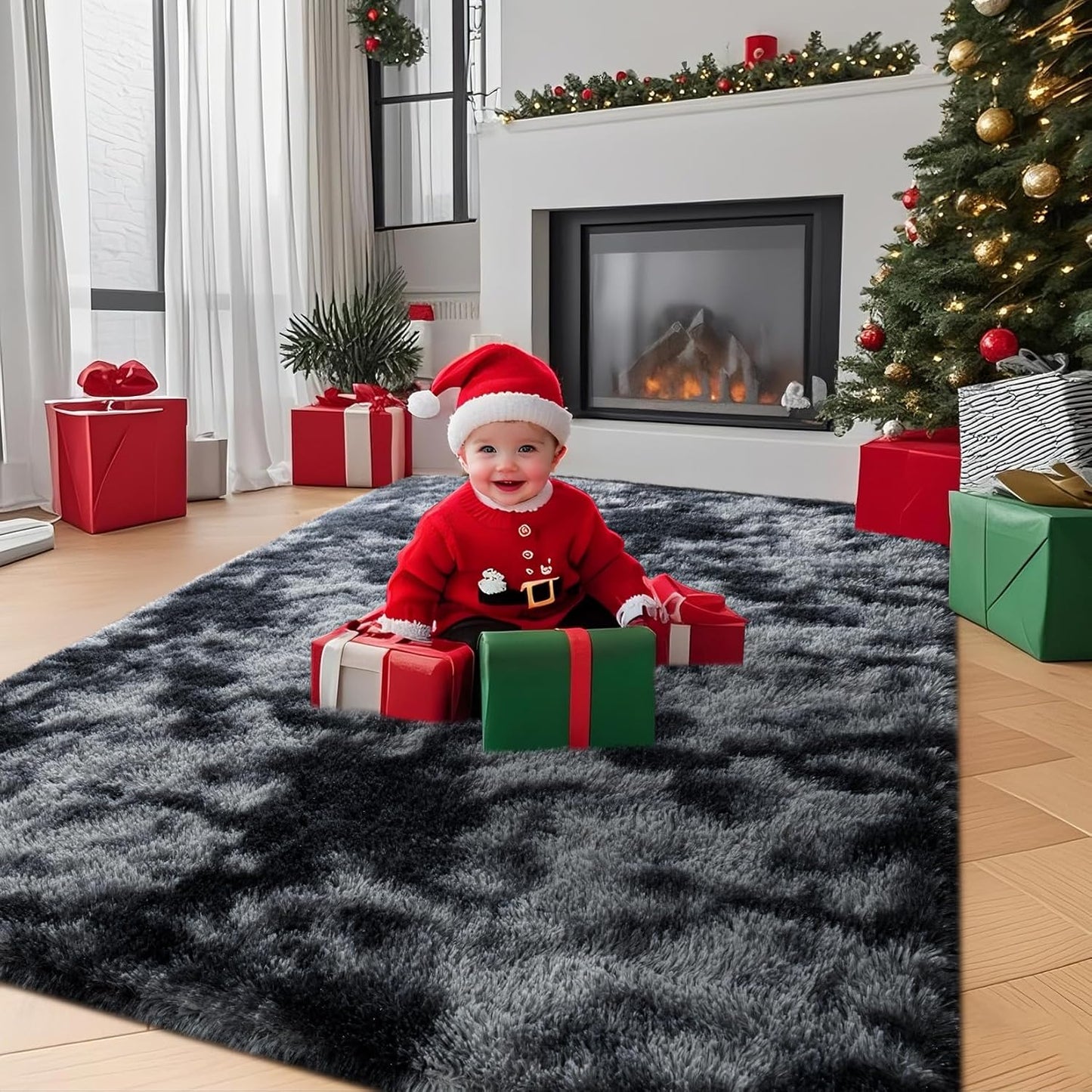 6x9 Feet Machine Washable Area Rugs for Bedroom Living Room, Black Soft Plush Fluffy Fuzzy Shag Shaggy Carpet, Indoor Floor Rugs for Kids, Nursery, Home Decor Aesthetic