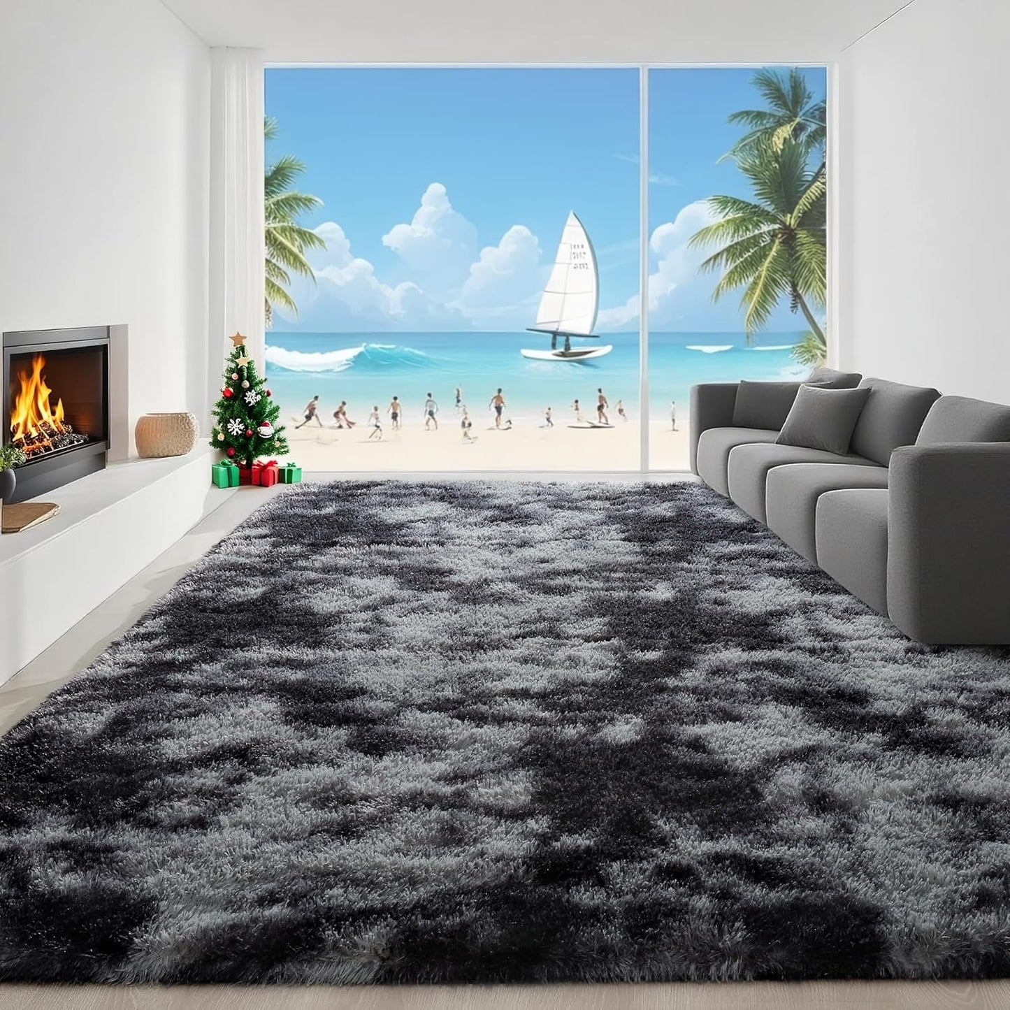 6x9 Feet Machine Washable Area Rugs for Bedroom Living Room, Black Soft Plush Fluffy Fuzzy Shag Shaggy Carpet, Indoor Floor Rugs for Kids, Nursery, Home Decor Aesthetic