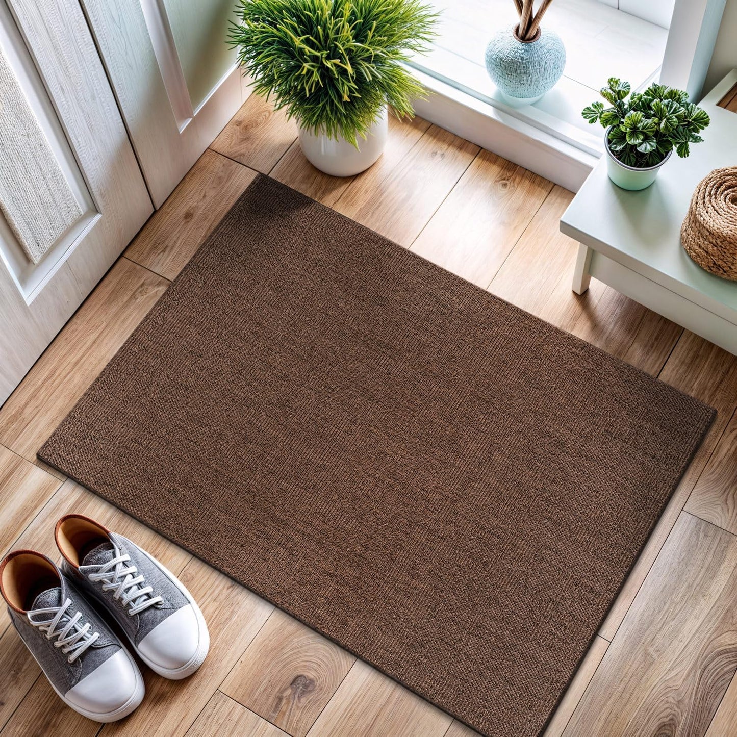 CAMILSON Easy Jute Rug 9x12, Indoor Outdoor Natural Color Fiber Area Rugs for Living Room and Patio Rug Herringbone Seagrass Boho Woven Design Easy-Cleaning Washable Outside Carpet Alfombras 9 x 12
