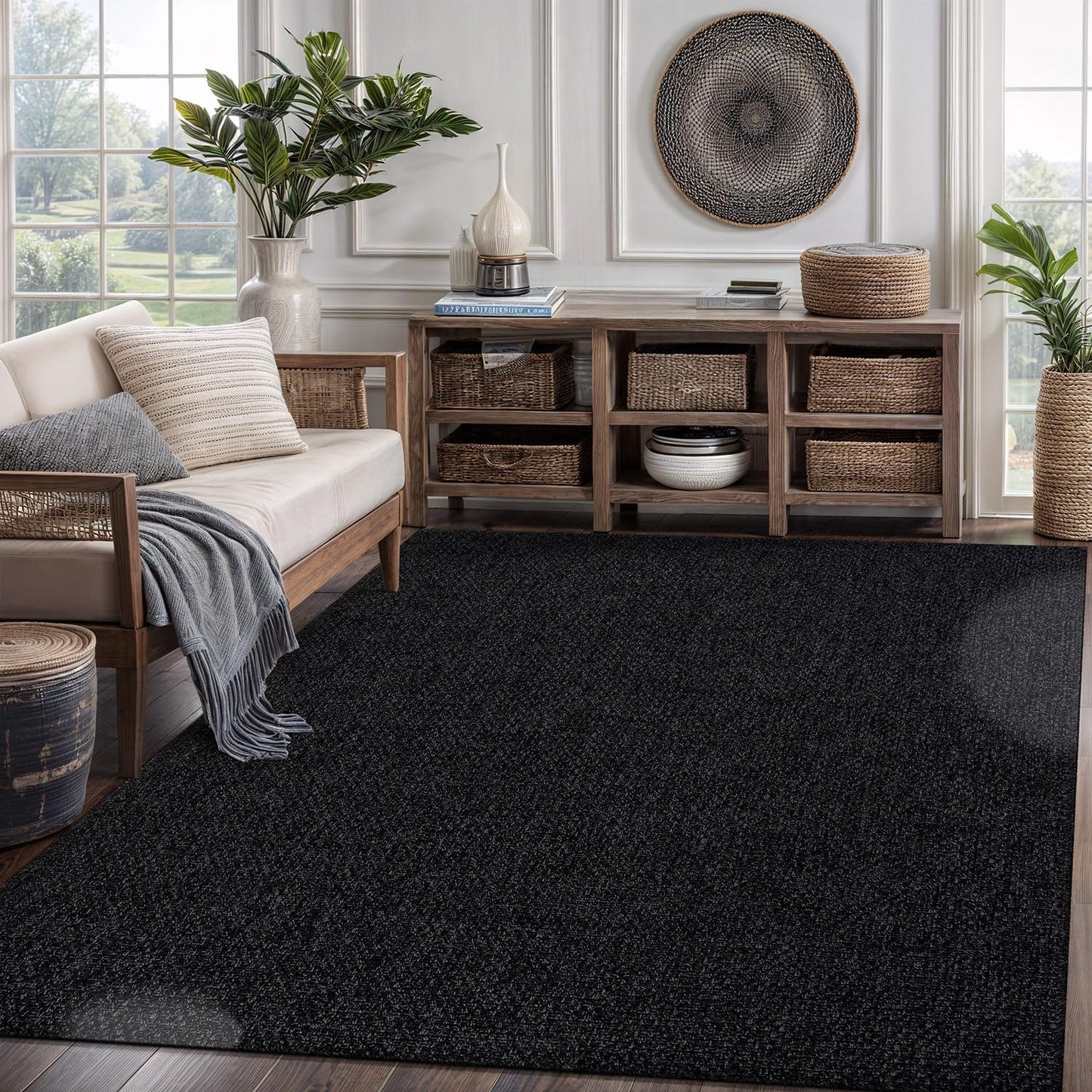 CAMILSON Easy Jute Rug 9x12, Indoor Outdoor Natural Color Fiber Area Rugs for Living Room and Patio Rug Herringbone Seagrass Boho Woven Design Easy-Cleaning Washable Outside Carpet Alfombras 9 x 12