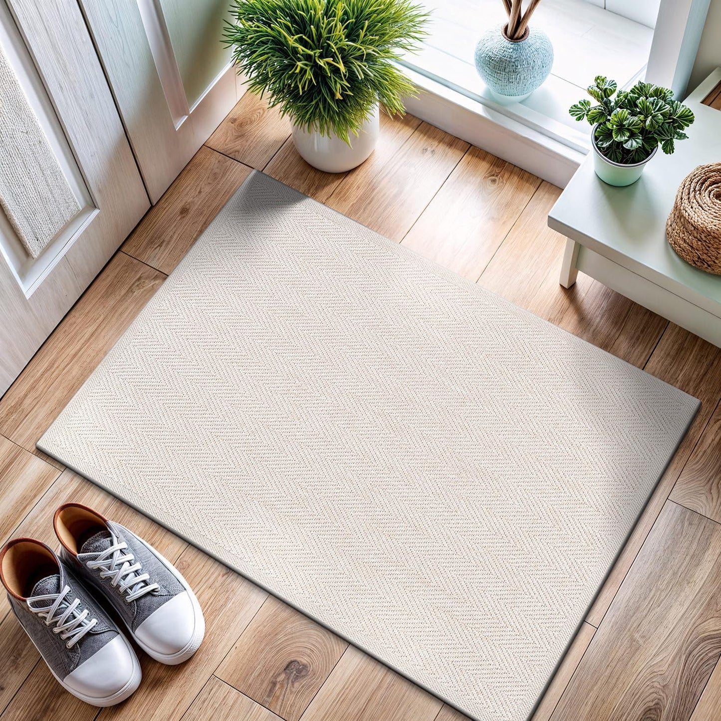 CAMILSON Easy Jute Rug 9x12, Indoor Outdoor Natural Color Fiber Area Rugs for Living Room and Patio Rug Herringbone Seagrass Boho Woven Design Easy-Cleaning Washable Outside Carpet Alfombras 9 x 12