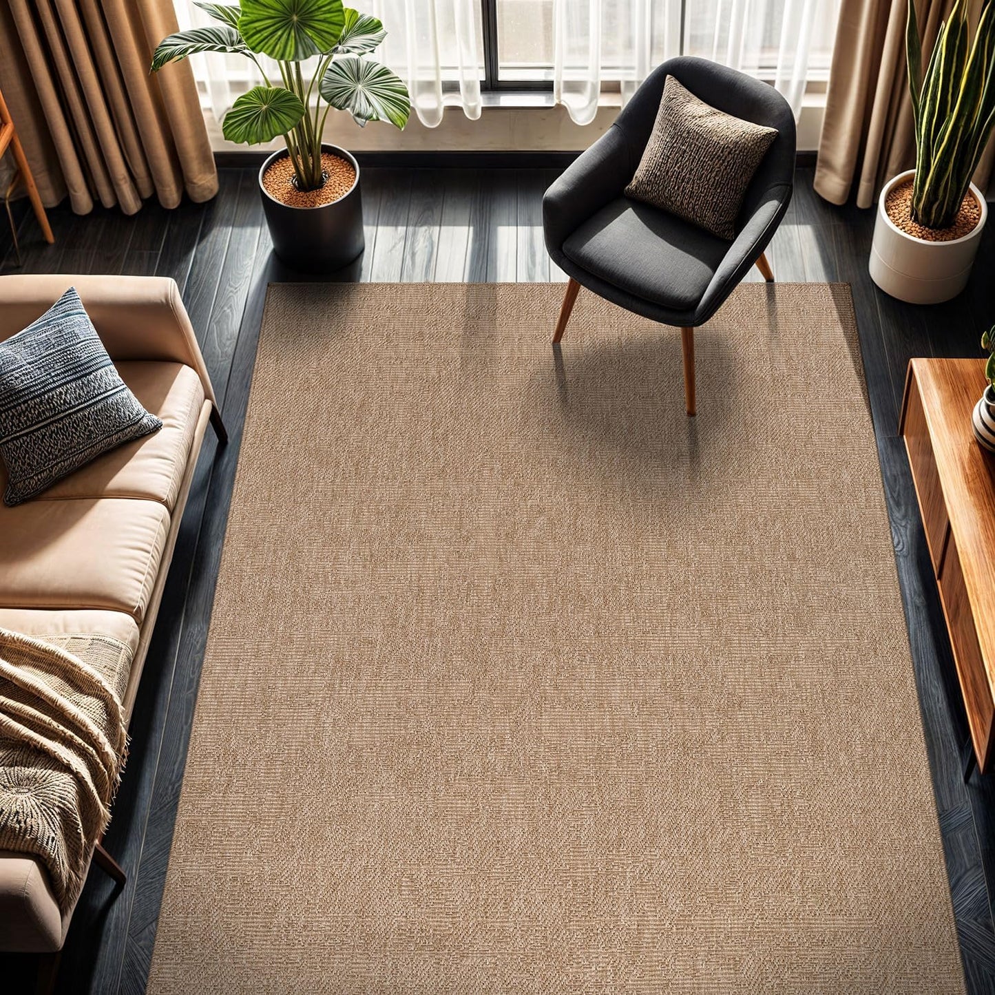 CAMILSON Easy Jute Rug 9x12, Indoor Outdoor Natural Color Fiber Area Rugs for Living Room and Patio Rug Herringbone Seagrass Boho Woven Design Easy-Cleaning Washable Outside Carpet Alfombras 9 x 12