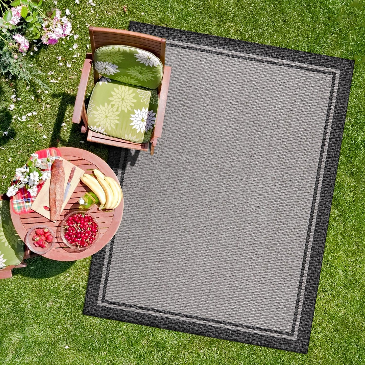 CAMILSON Outdoor Rug 8x10, Modern Outside Rugs for Patios Porches Waterproof Durable Washable Non-Shedding, Easy-to-Clean Indoor Outdoor Area Carpet (8 x 10, Bordered - Beige/White)