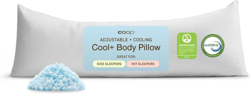 Coop Home Goods Original Adjustable Body Pillow, 20x54 Long Pillow for Back, Shoulder, Hip and Knee Support, Side Sleeper Body Pillows for Adults with Memory Foam & Washable Cover