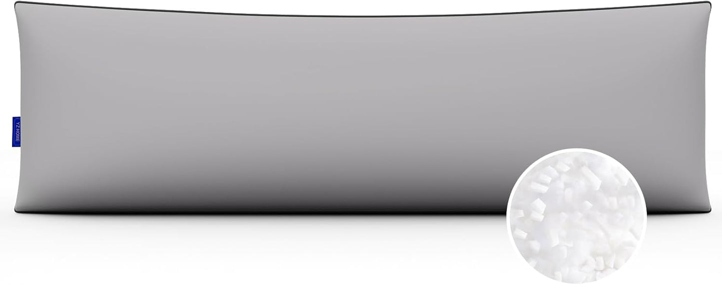 YZ HOME Long Body Pillow for Adults - Firm Body Pillow Insert with Shredded Blue Memory Foam, Adjustable Height, Soft Support for Side Sleeping, Pregnant Women, Washable (20x54 Inch, Grey)