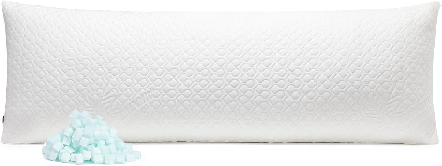 Shredded Memory Foam Full Body Pillow – Side Sleeper – Huggable Long Pillow for Body Relief – with Ultra Soft Cooling Cover, 20 x 54 inches