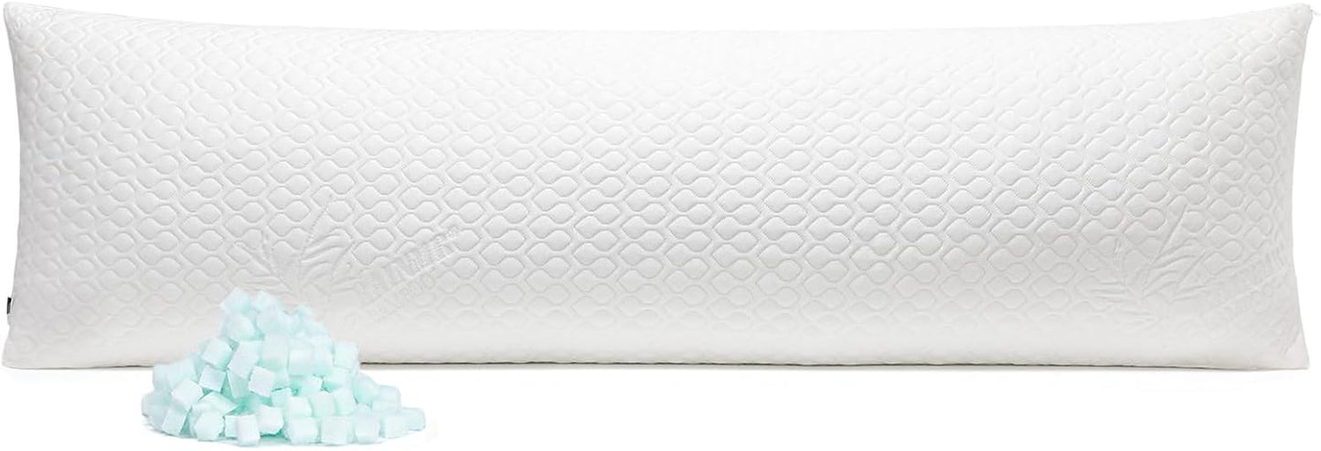 Shredded Memory Foam Full Body Pillow – Side Sleeper – Huggable Long Pillow for Body Relief – with Ultra Soft Cooling Cover, 20 x 54 inches