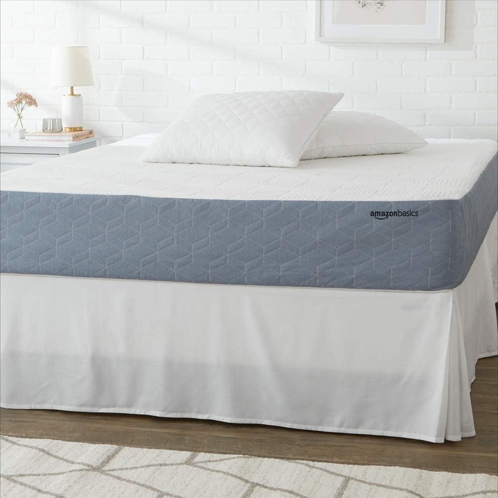 Amazon Basics Memory Foam Mattress, Medium Firm, Cooling Gel, Queen Size Mattress, CertiPUR-US® Certified Foam, 80 x 60 x 10 inches, White/Gray