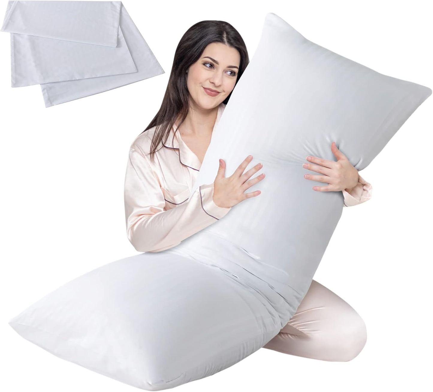 Cosybay Full Body Pillow Insert with Sage Green Pillowcase - Fluffy Long Bed Pillow for Adults - Firm Large Body Pillow with Washable Cover for Side and Back Sleepers - 20x54 Inch(Sage Green)