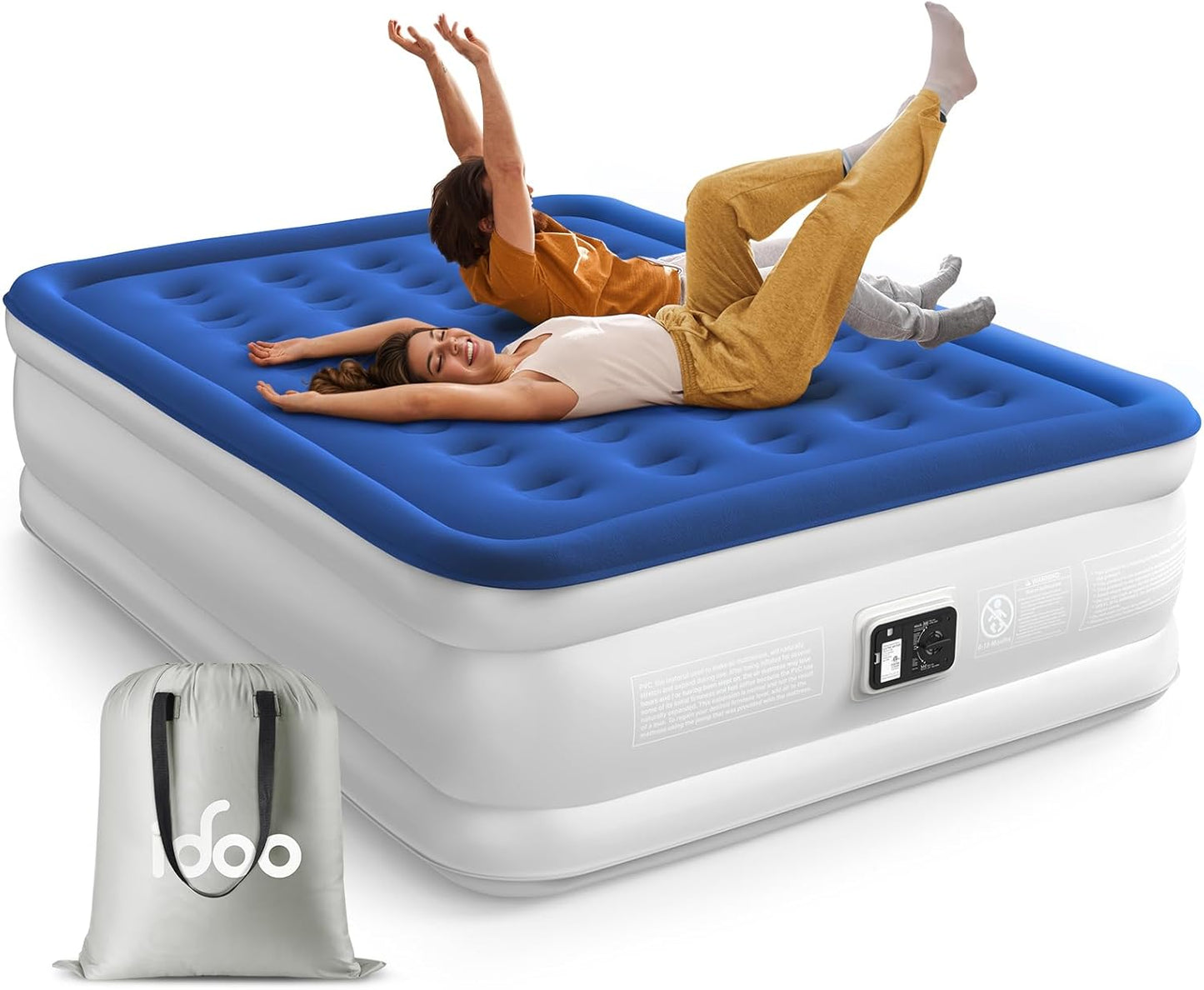 iDOO Queen Air Mattress with Built in Pump, 18 Raised Comfort Blow up Mattress, Upgraded Four Chamber Inflatable Mattress for Guests, Home and Camping, colchon inflable, Portable Air Bed, 650 lbs Max