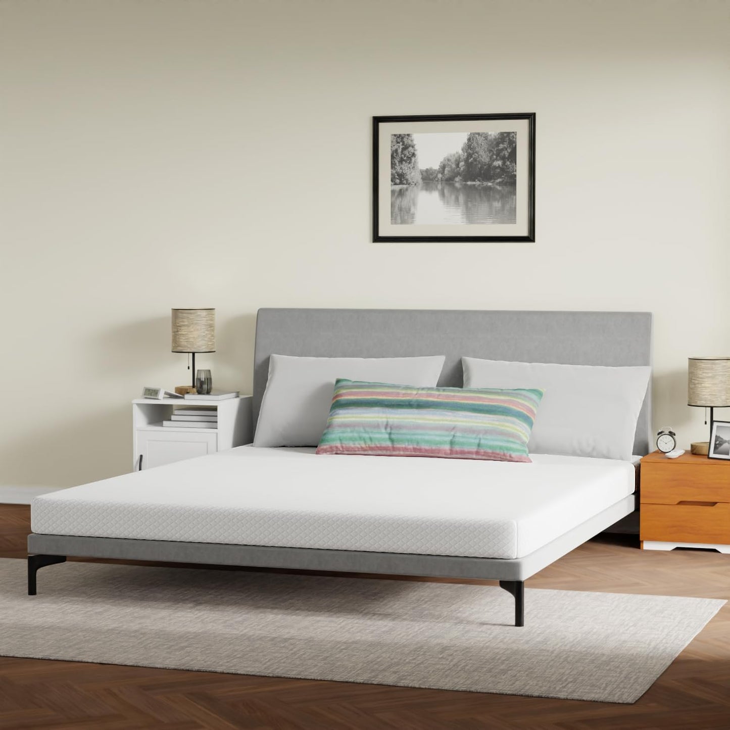 FDW | 5 Inch Twin Mattress | Medium Firm | Gel Memory Foam Mattress | White | Bed in a Box, CertiPUR-US Certified | Pressure Relief, Cooling Ventilated Foam | Washable Removable Cover