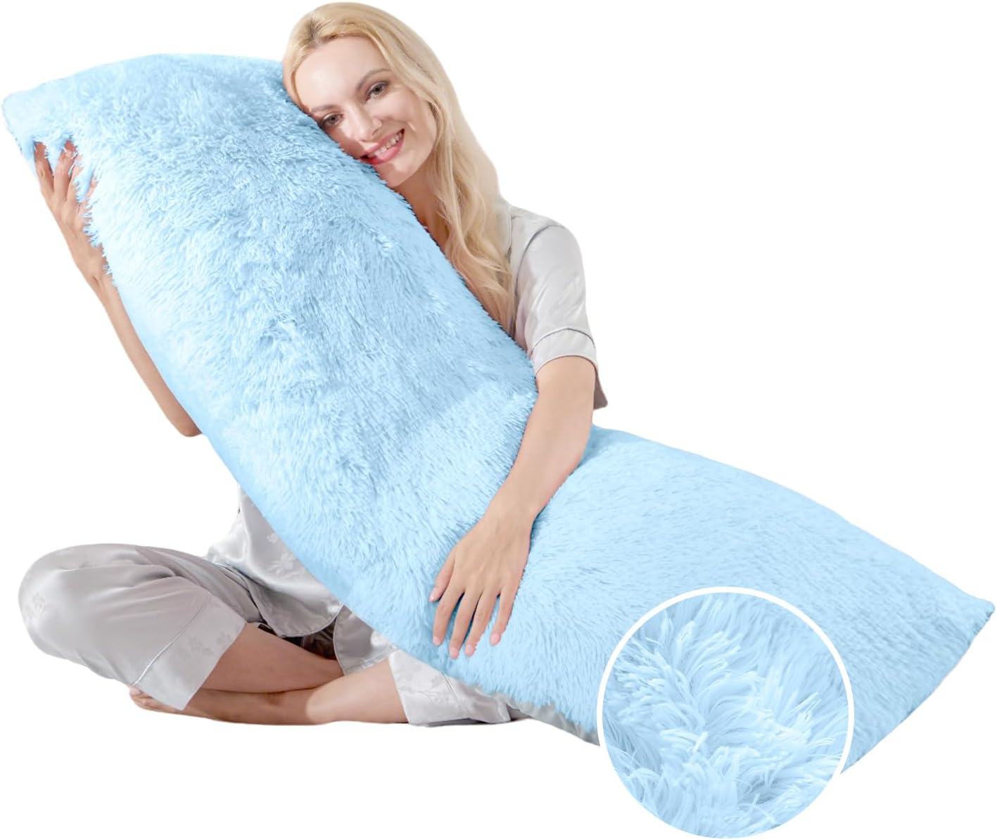 Fluffy Full Body Pillow for Adults 20x54 Long Big Body Pillow Cover Pillowcase with Memory Foam for bed Grey Pregnancy Cuddle Snuggles Body Pillows for Sleeping Side Sleeper Pillows for Adults