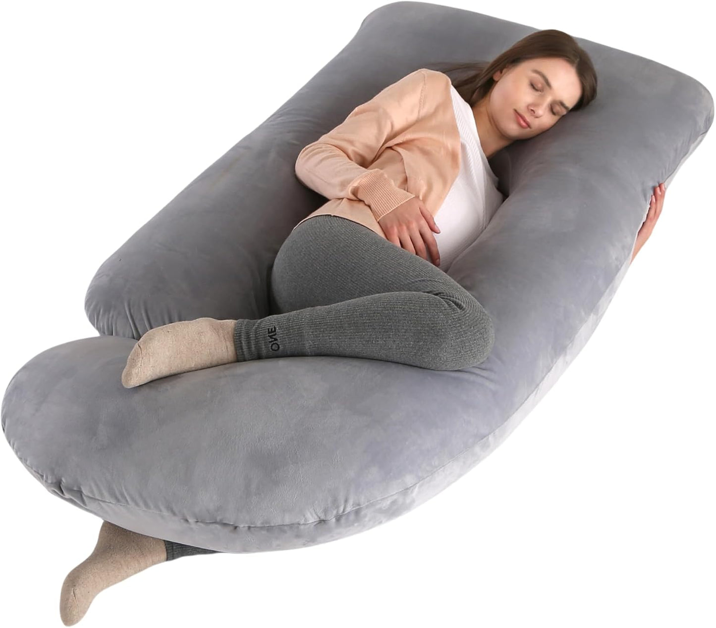 Pregnancy Pillow, Full Body 57 Inch Maternity Pillow with Removable Washable Cover - Sleep Support for Legs, Back, Neck, Shoulder, HIPS, Belly for Pregnent Women, Black Grey Velvet Cover