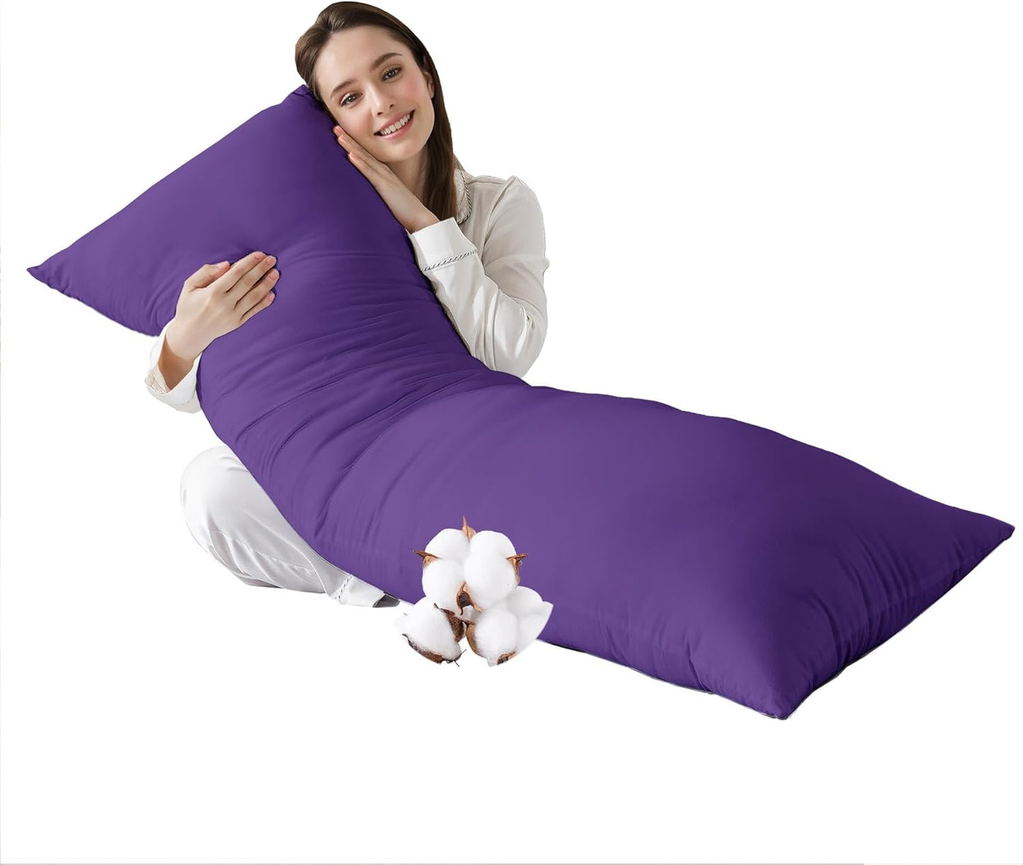 Cotton Body Pillow Insert - Cooling Breathable Full Body Pillow for Side Sleeper - Soft Long Bed Pillow for Adults - 20 x 54 inch-White