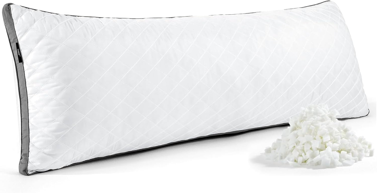 Shredded Memory Foam Full Body Pillow – Side Sleeper – Huggable Long Pillow for Body Relief – with Ultra Soft Cooling Cover, 20 x 54 inches
