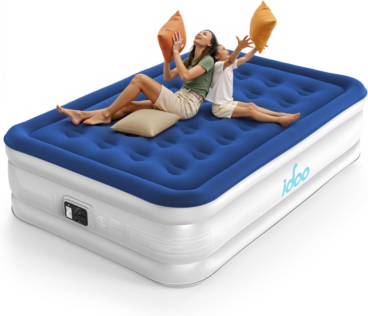 iDOO Queen Air Mattress with Built in Pump, 18 Raised Comfort Blow up Mattress, Upgraded Four Chamber Inflatable Mattress for Guests, Home and Camping, colchon inflable, Portable Air Bed, 650 lbs Max