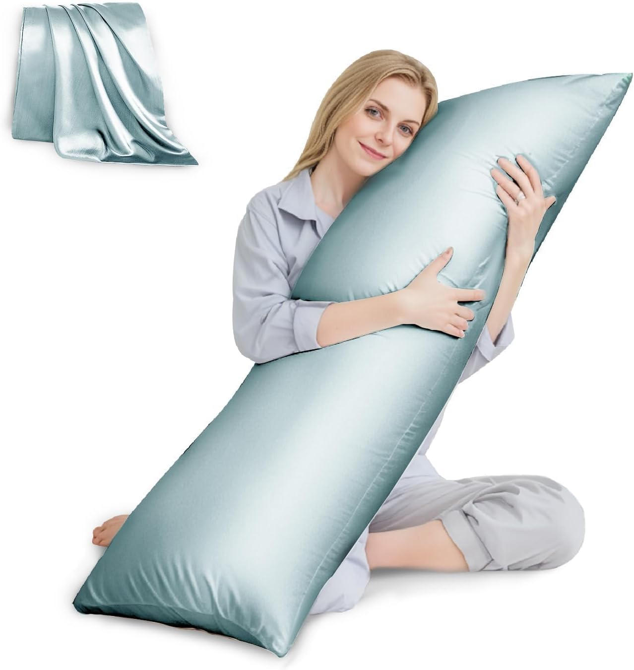 HUXMEYSON Body Pillow with Satin Pillowcase, Cooling Body Pillow for Adults, Removable Cover, Grey (20"x54")