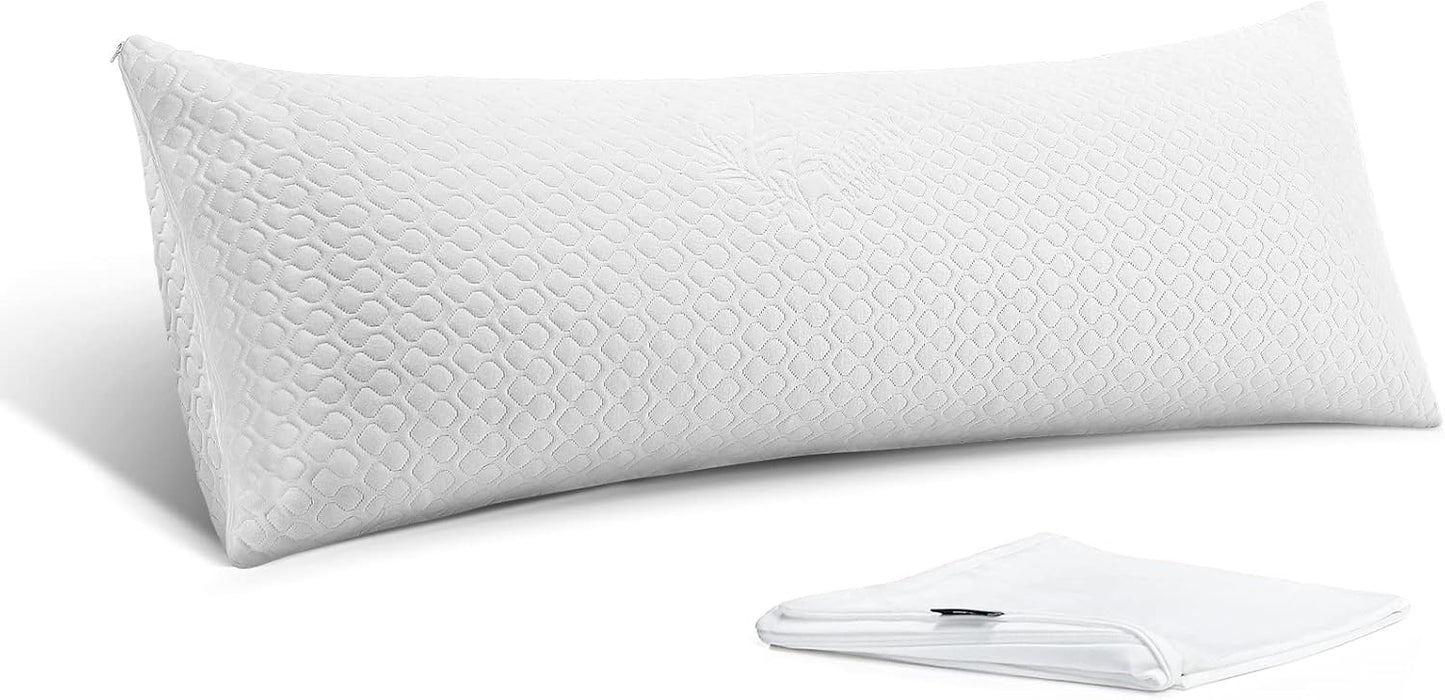 Shredded Memory Foam Full Body Pillow – Side Sleeper – Huggable Long Pillow for Body Relief – with Ultra Soft Cooling Cover, 20 x 54 inches