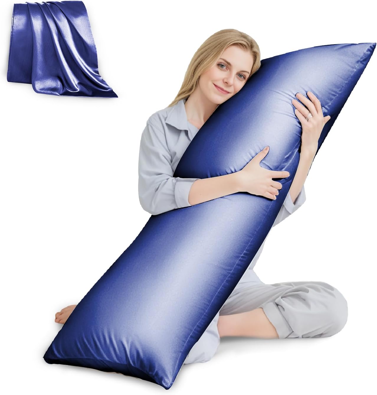 HUXMEYSON Body Pillow with Satin Pillowcase, Cooling Body Pillow for Adults, Removable Cover, Grey (20"x54")