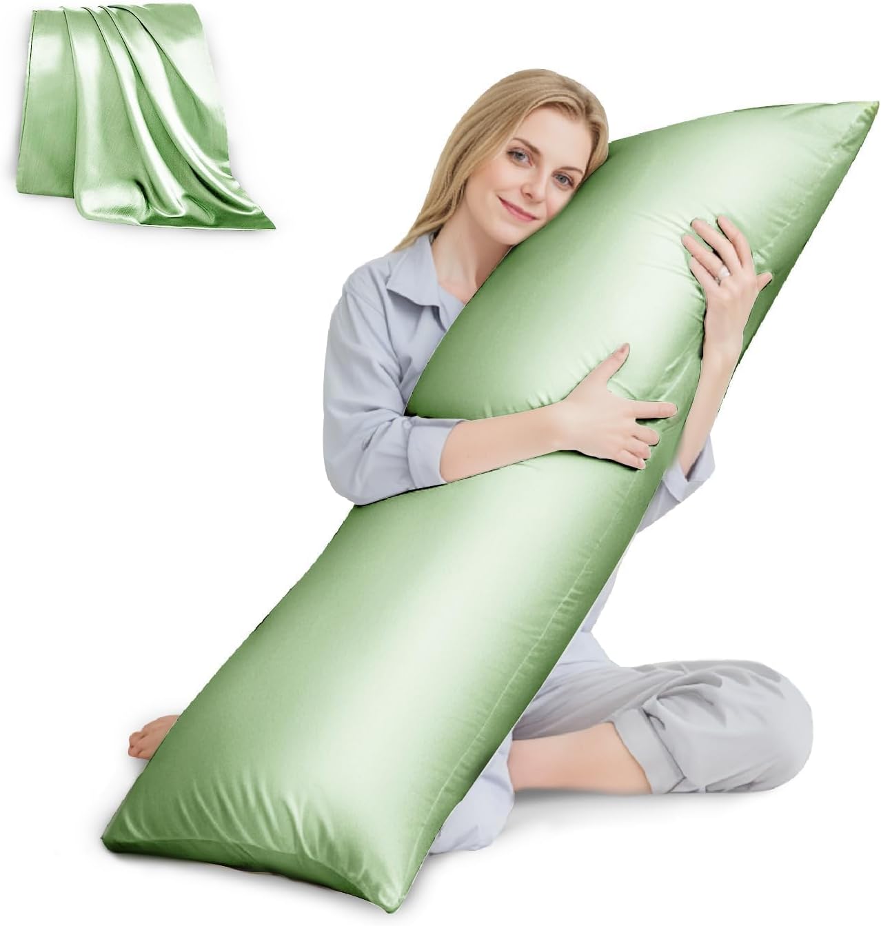 HUXMEYSON Body Pillow with Satin Pillowcase, Cooling Body Pillow for Adults, Removable Cover, Grey (20"x54")
