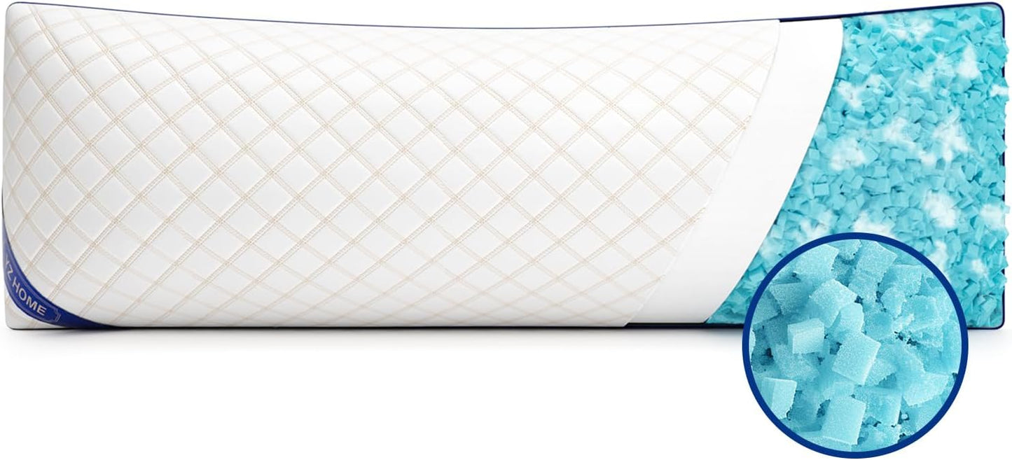 YZ HOME Long Body Pillow for Adults - Firm Body Pillow Insert with Shredded Blue Memory Foam, Adjustable Height, Soft Support for Side Sleeping, Pregnant Women, Washable (20x54 Inch, Grey)