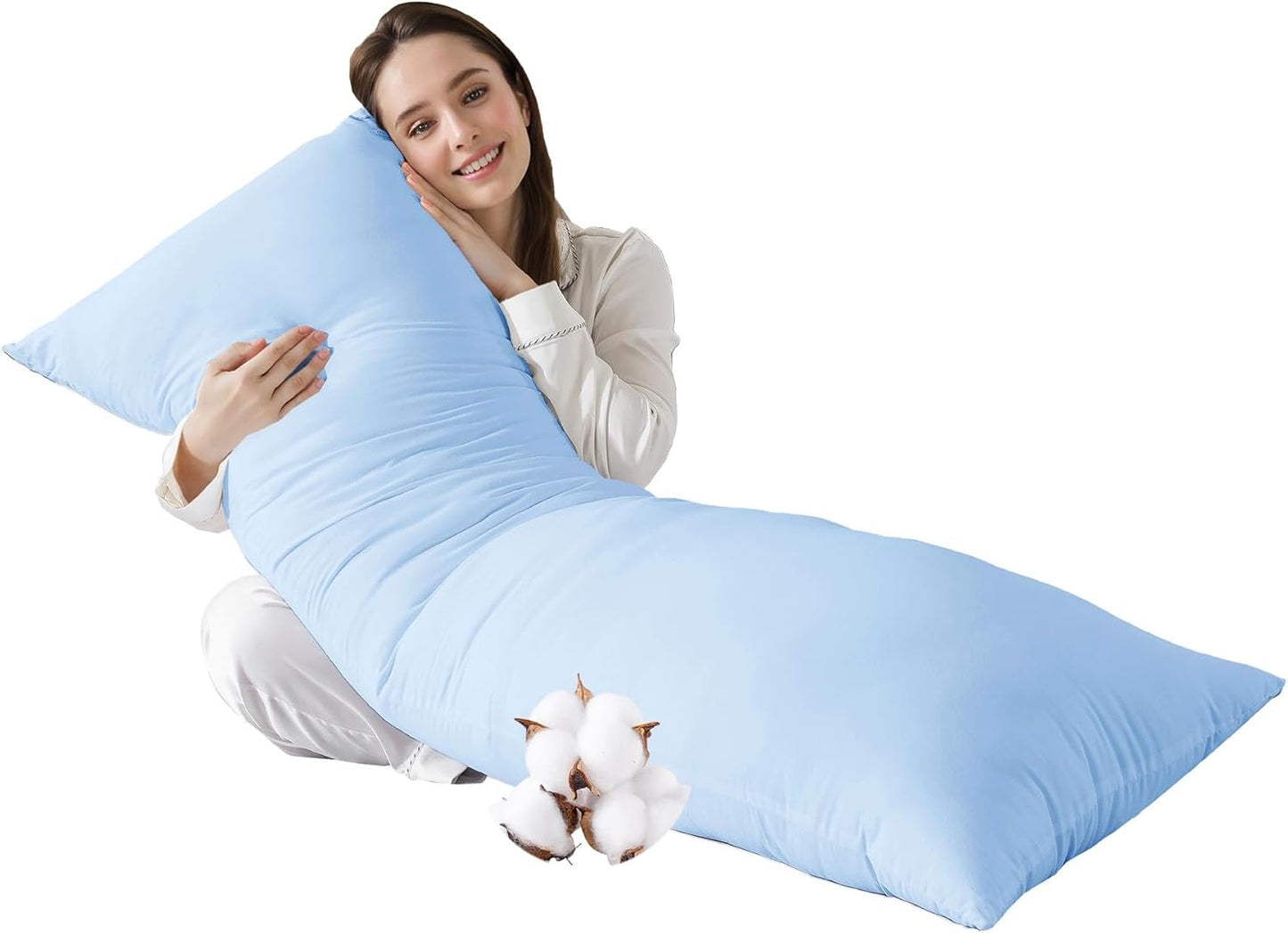 Cotton Body Pillow Insert - Cooling Breathable Full Body Pillow for Side Sleeper - Soft Long Bed Pillow for Adults - 20 x 54 inch-White