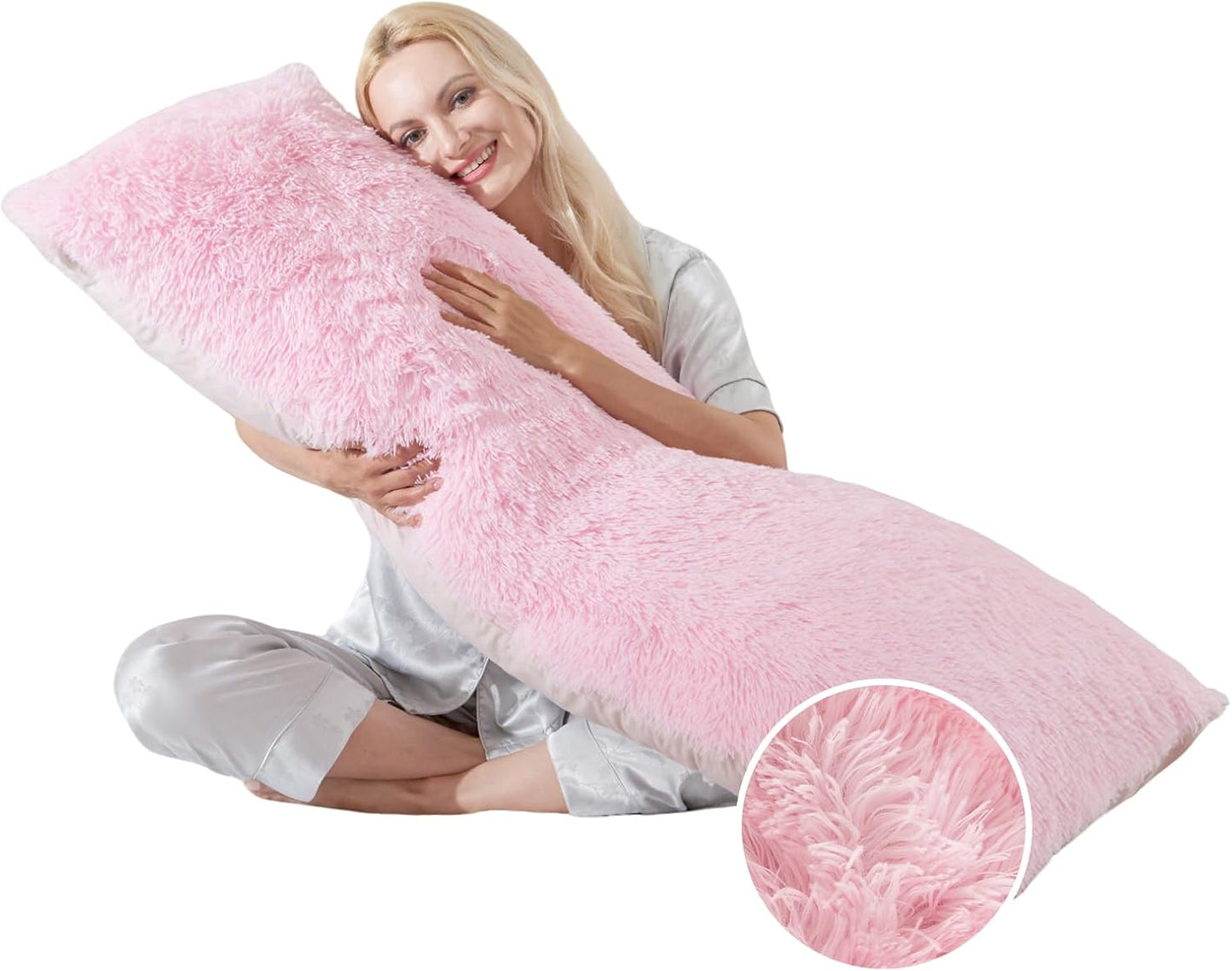 Fluffy Full Body Pillow for Adults 20x54 Long Big Body Pillow Cover Pillowcase with Memory Foam for bed Grey Pregnancy Cuddle Snuggles Body Pillows for Sleeping Side Sleeper Pillows for Adults