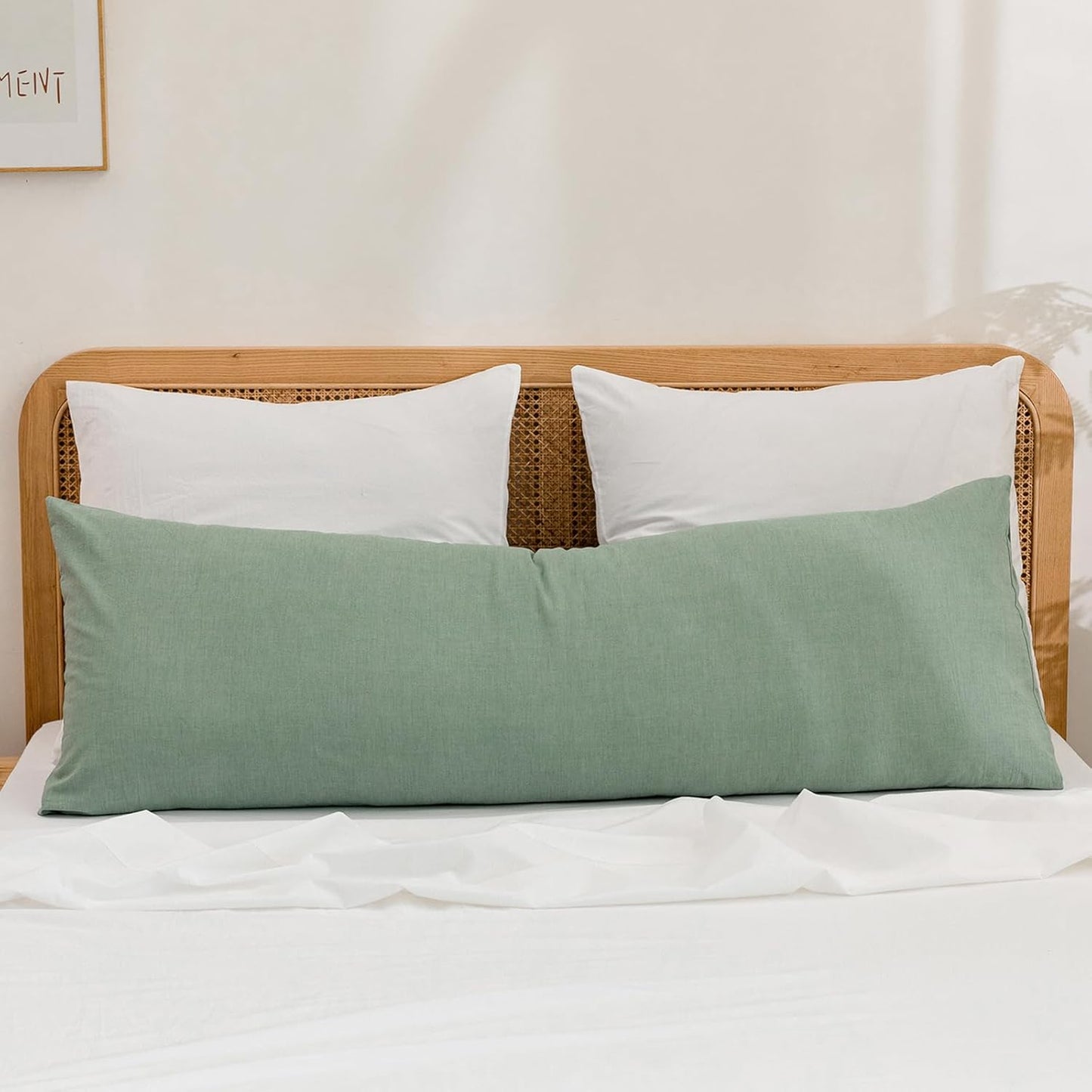 BESTOUCH 100% Washed Cotton Pillowcase for Hair and Skin Linen Feel Soft Comfortable Breathable 1 Pcs Pillow Case with Envelope Closure Solid Linen Grey Body 20x54 Inches